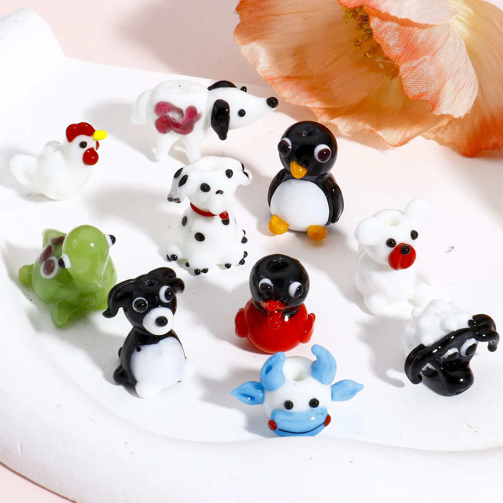 1 Piece Turtle Penguin Dog Shape Glass Bead For Jewelry Making Multicolor Bear Chicken Duck Animal Lampwork Bead Diy Supplies