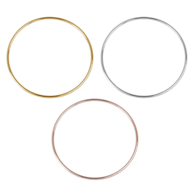 Fashion Stainless Steel Bangles Bracelets Gold Color Round Circle Bracelet For Women Party Jewelry 22cm - 18.5cm Long,1 PC