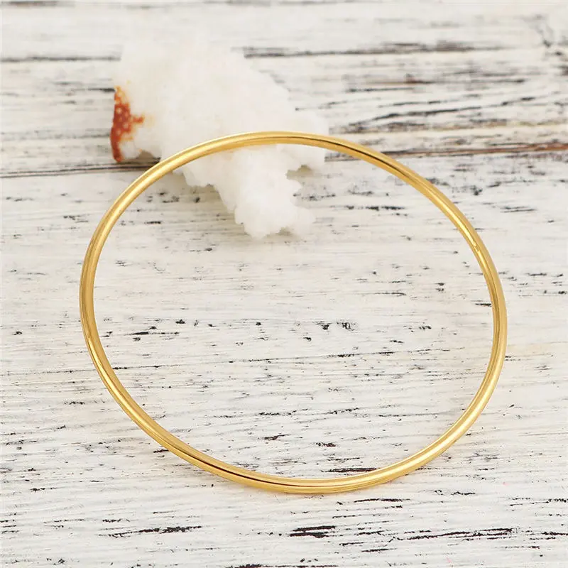 Fashion Stainless Steel Bangles Bracelets Gold Color Round Circle Bracelet For Women Party Jewelry 22cm - 18.5cm Long,1 PC