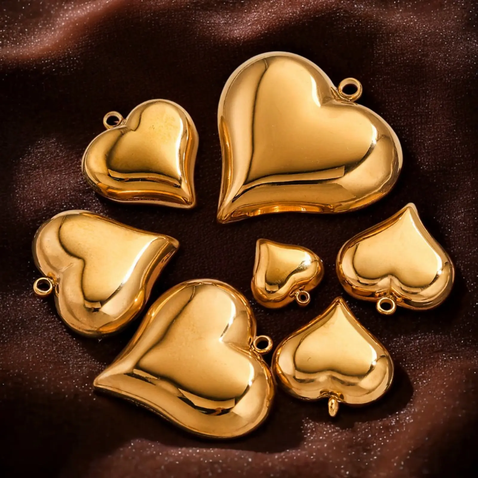 1 Piece 304 Stainless Steel 3D Charms Large Heart Polished 18K Gold Plated Pendants For Necklace Bracelet Jewelry Making Finding