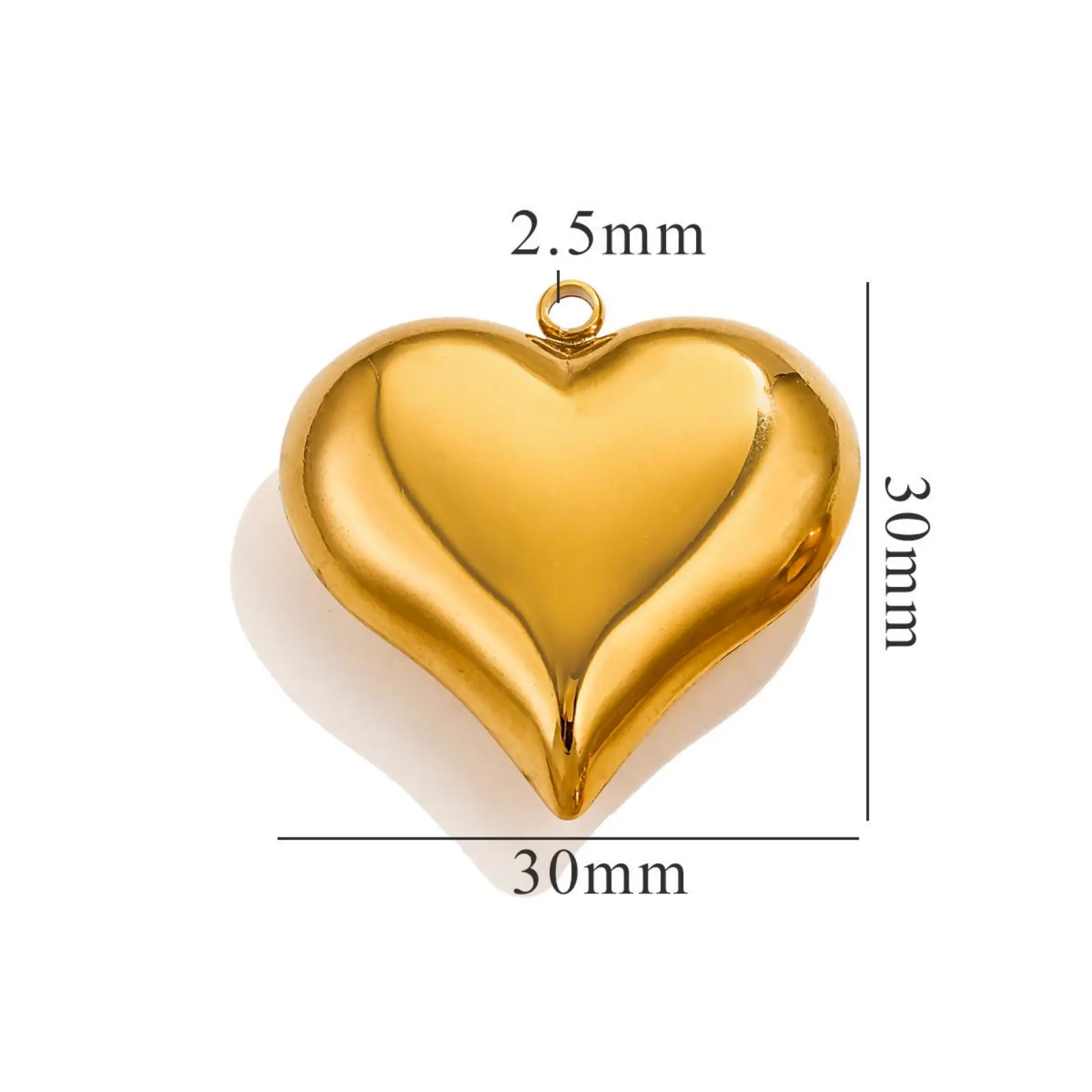 1 Piece 304 Stainless Steel 3D Charms Large Heart Polished 18K Gold Plated Pendants For Necklace Bracelet Jewelry Making Finding