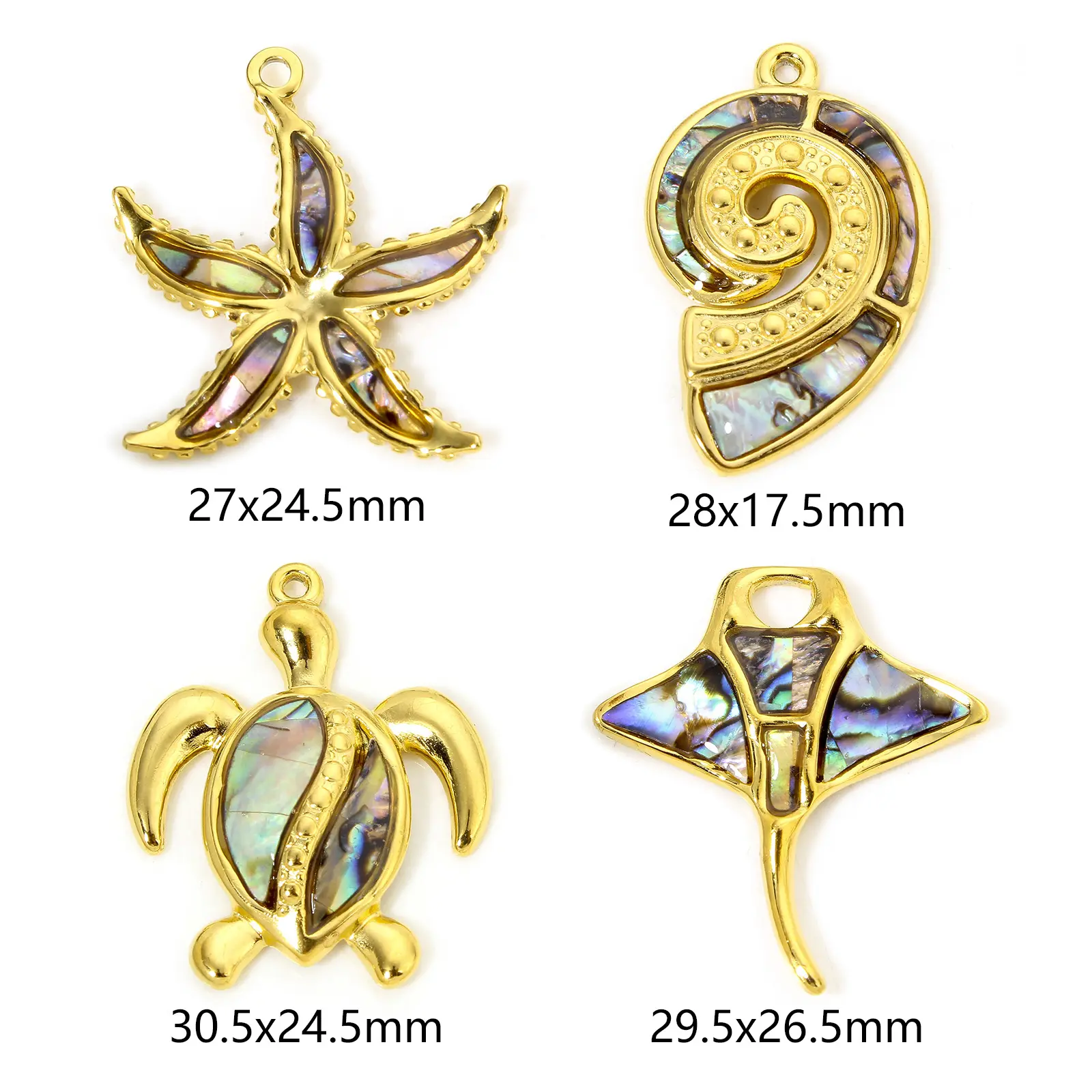1PCs Ocean Series 304 Stainless Steel & Shell Charms For DIY Jewelry Making Gold Color Sea Turtle Animal Conch Pendant Necklace