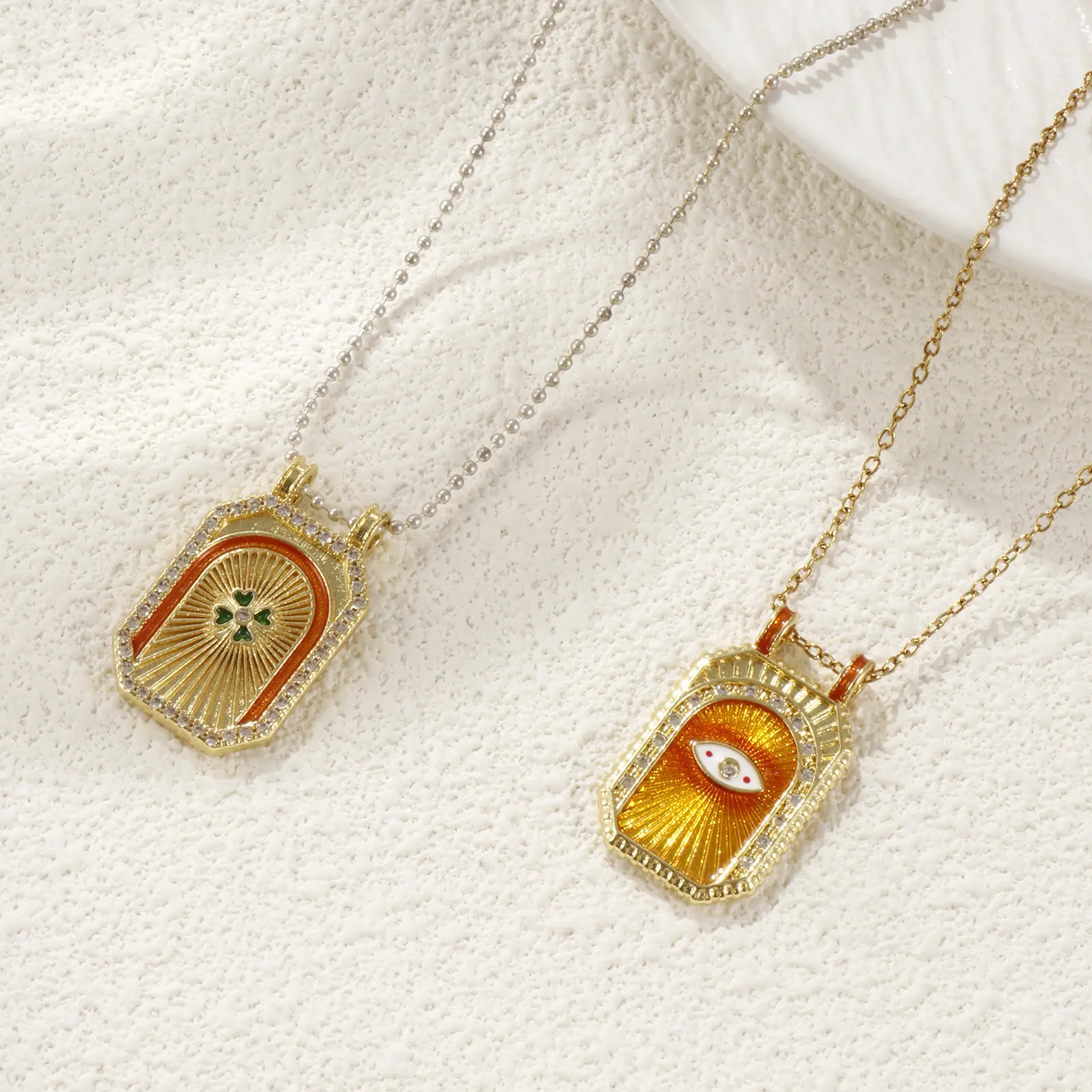 1 PC Brass Micro Pave Pendants 18K Gold Plated Octagon Enamel Mushroom Heart Eagle Clear Cubic Zirconia Necklace DIY 3cm x 1.8cm