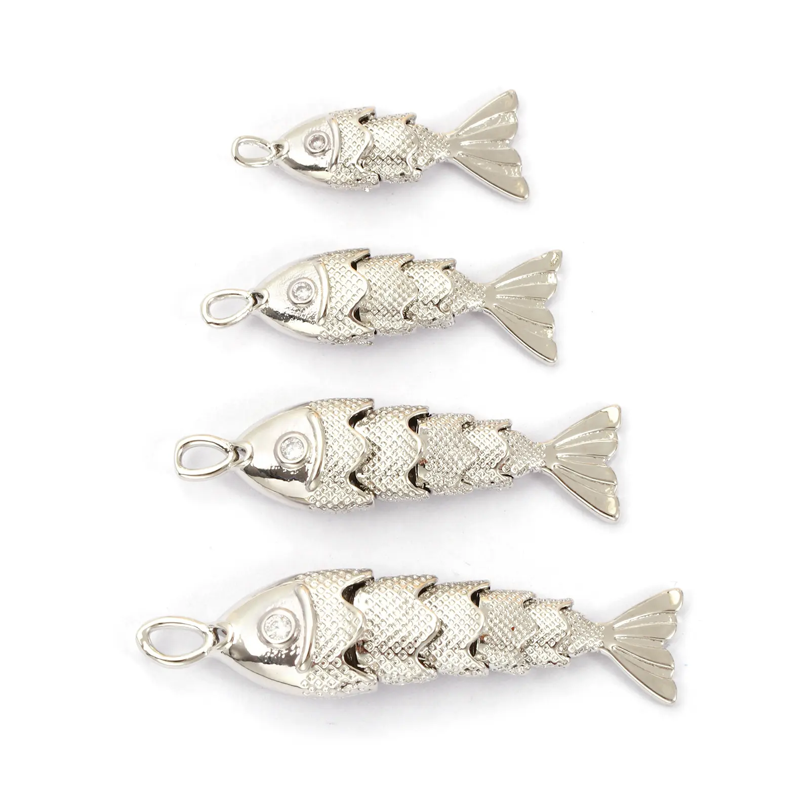 1 Piece Movable Brass Ocean Fish Jewelry Charms Clear Cubic Zirconia Pendant For DIY Necklace Making