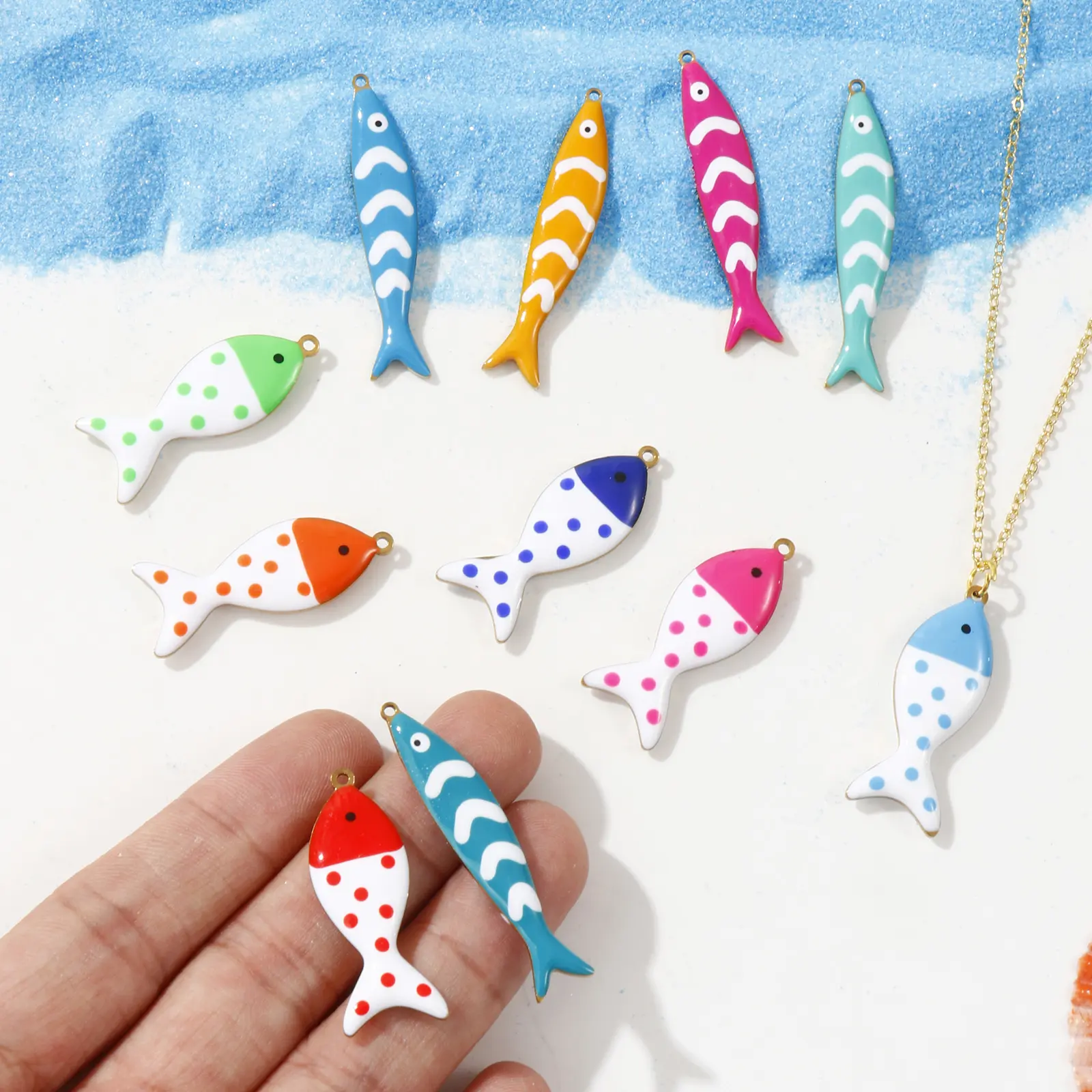 2 Pcs 304 Stainless Steel Ocean Jewelry Pendants Fish Animal 18K Gold Plated Double-sided Enamel Charms For DIY Neckalce Making