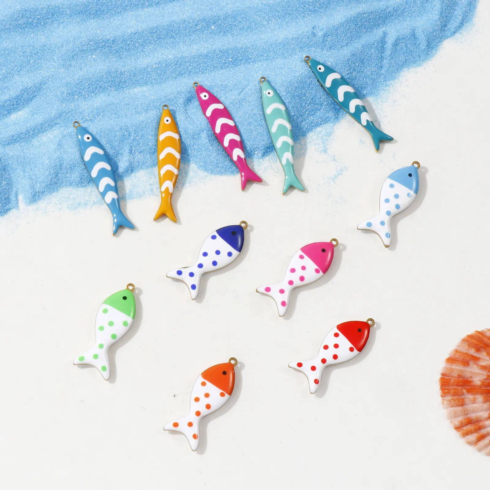 2 Pcs 304 Stainless Steel Ocean Jewelry Pendants Fish Animal 18K Gold Plated Double-sided Enamel Charms For DIY Neckalce Making