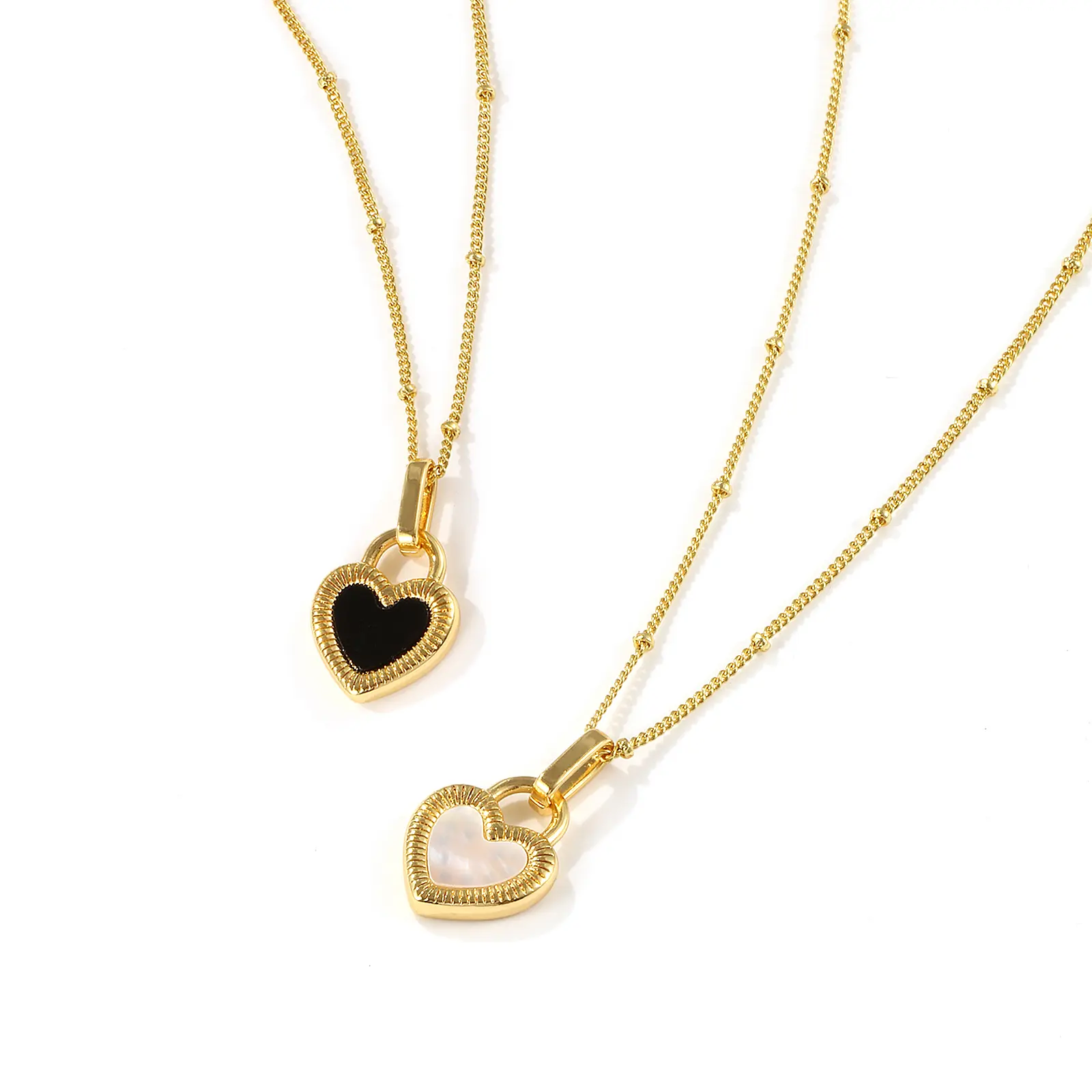 1 Piece 18K Gold Plated Double different colors Sided Heart Necklace Brass Curb Link Chain Heart Jewelry For Women Party Gift