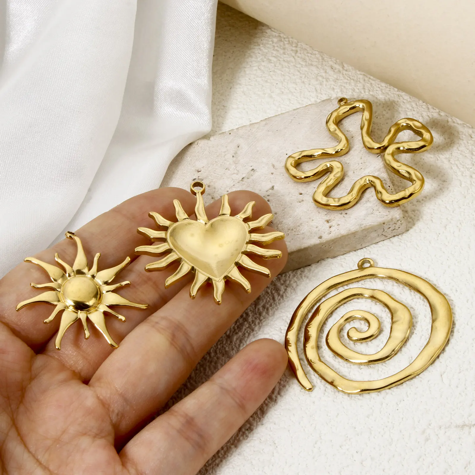 1 Piece 304 Stainless Steel Galaxy Pendants 18K Real Gold Plated Sun Moon Charms For DIY Jewelry Making Necklace Findings