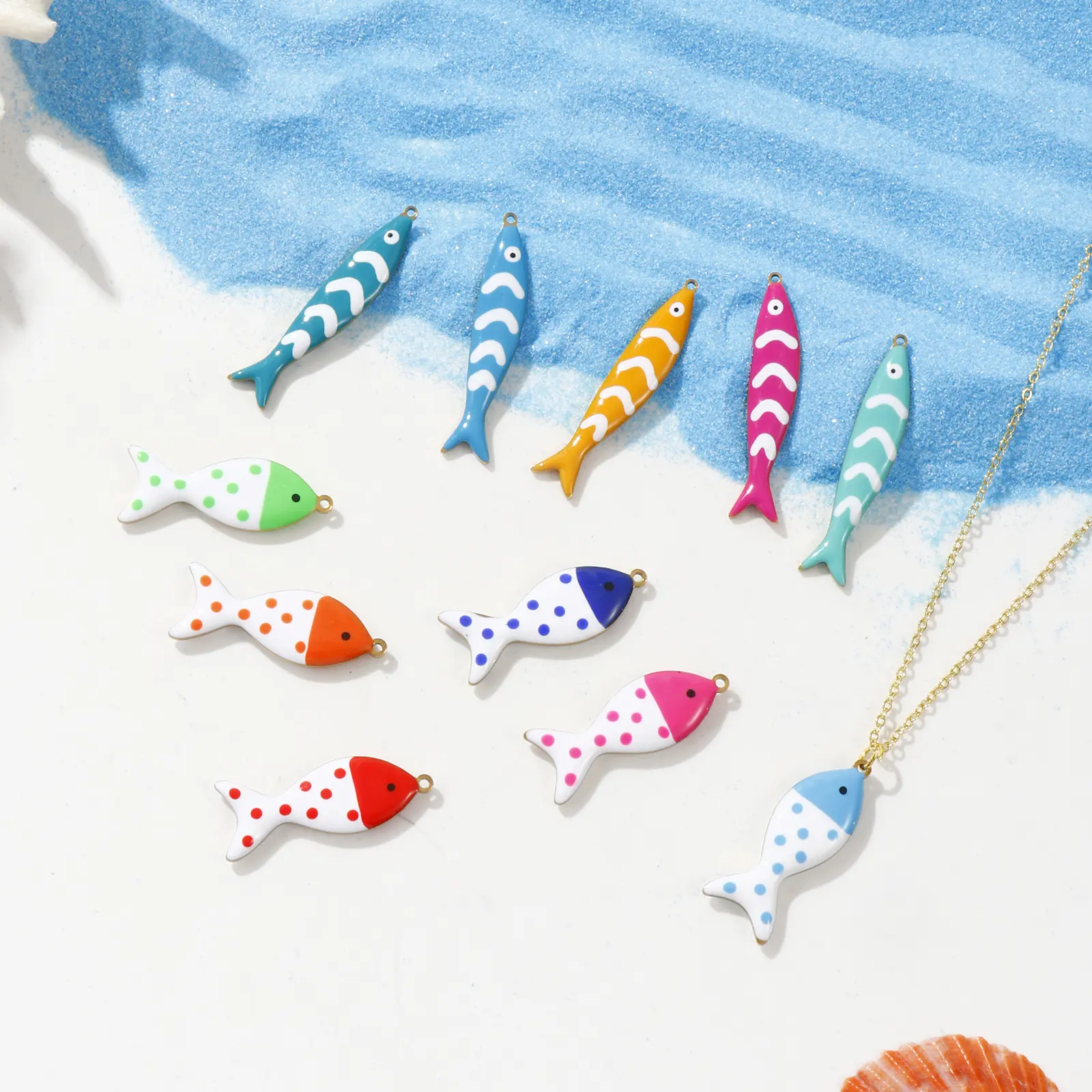 2 Pcs 304 Stainless Steel Ocean Jewelry Pendants Fish Animal 18K Gold Plated Double-sided Enamel Charms For DIY Neckalce Making
