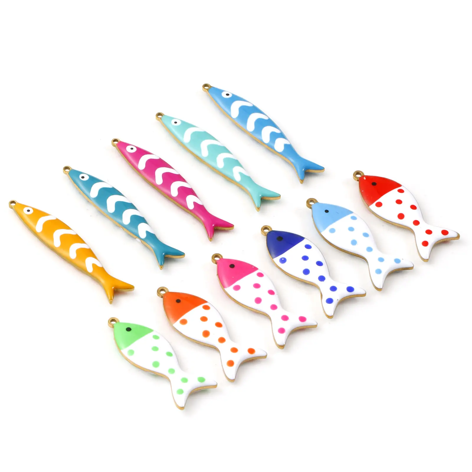 2 Pcs 304 Stainless Steel Ocean Jewelry Pendants Fish Animal 18K Gold Plated Double-sided Enamel Charms For DIY Neckalce Making