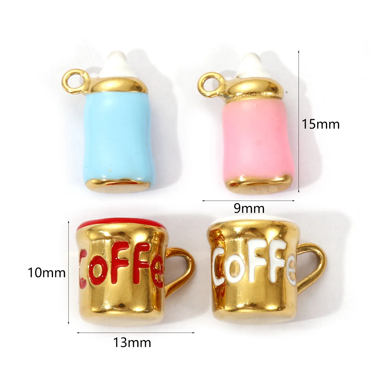 1 Piece 304 Stainless Steel Charms 18K Gold Plated Enamel Milk Bottle Cup Pendant For DIY Necklace Bracelet Jewelry Making