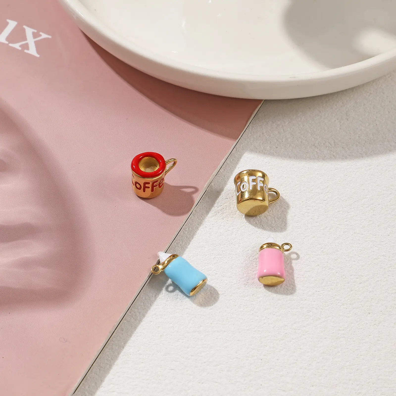 1 Piece 304 Stainless Steel Charms 18K Gold Plated Enamel Milk Bottle Cup Pendant For DIY Necklace Bracelet Jewelry Making