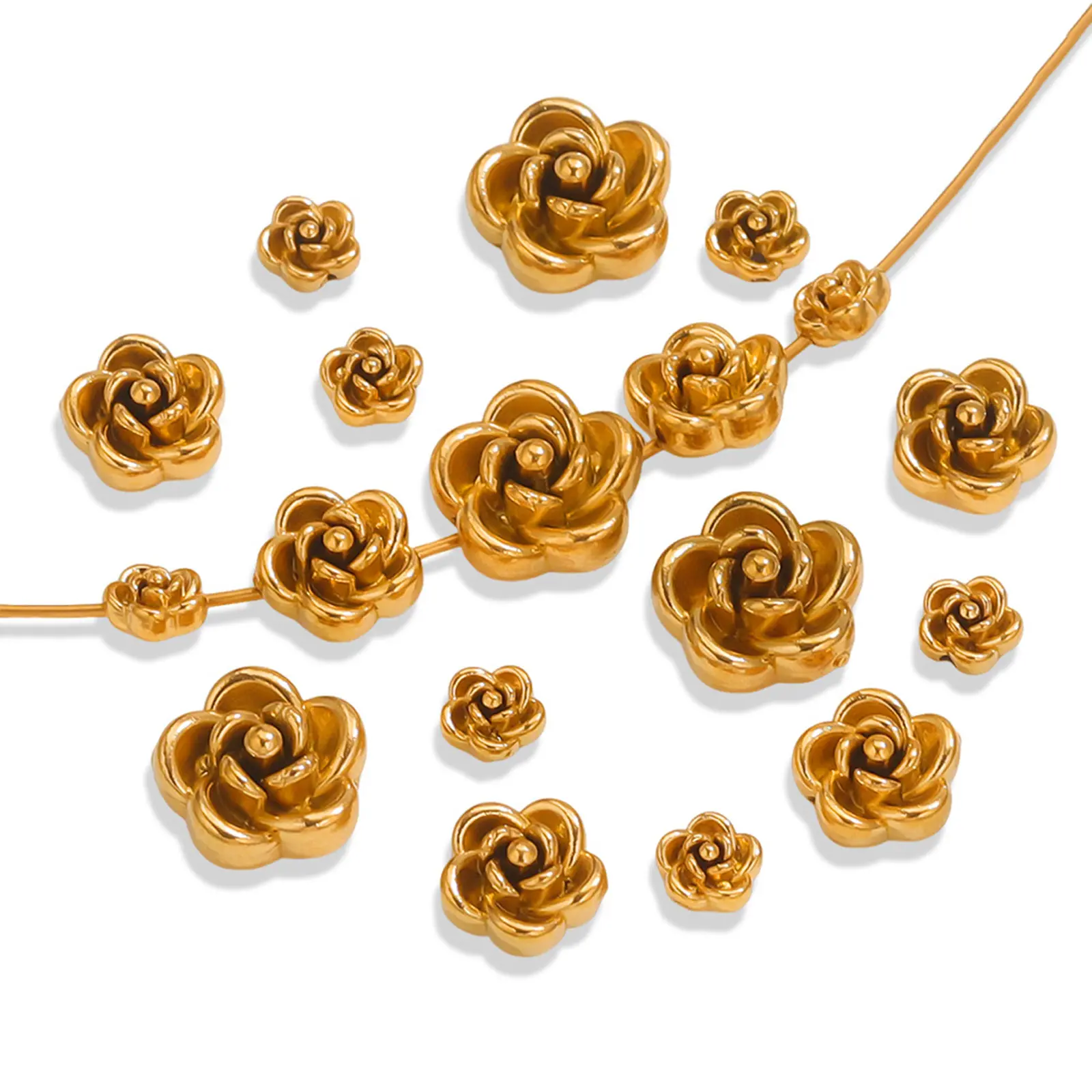 5 Piece 304 Stainless Steel Beads For DIY Jewelry Making Rose Flower 3D Charms Gold/Silver Plated bead Bracelet Necklace Finding