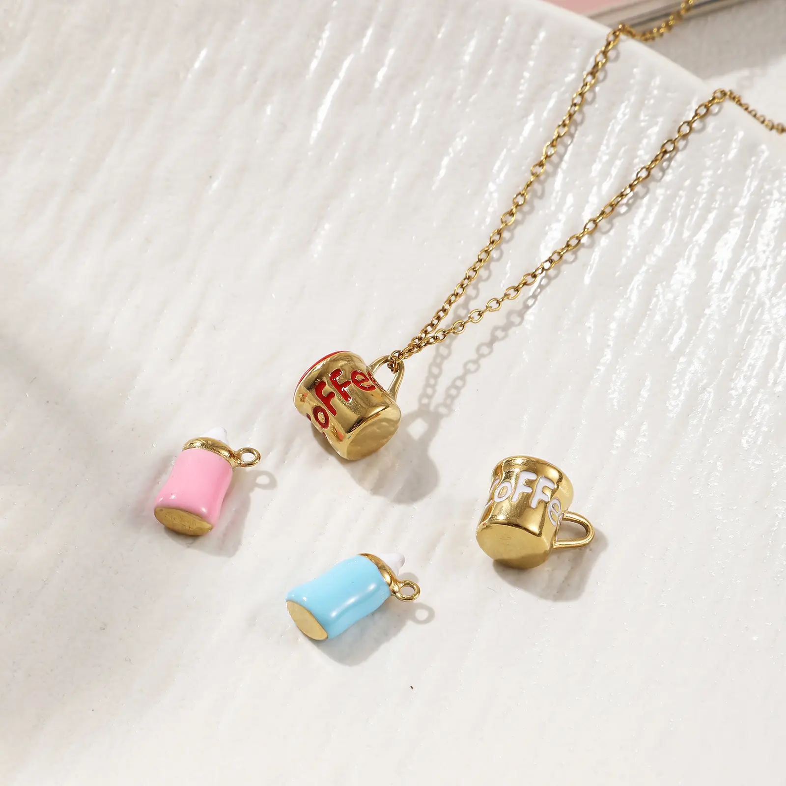 1 Piece 304 Stainless Steel Charms 18K Gold Plated Enamel Milk Bottle Cup Pendant For DIY Necklace Bracelet Jewelry Making