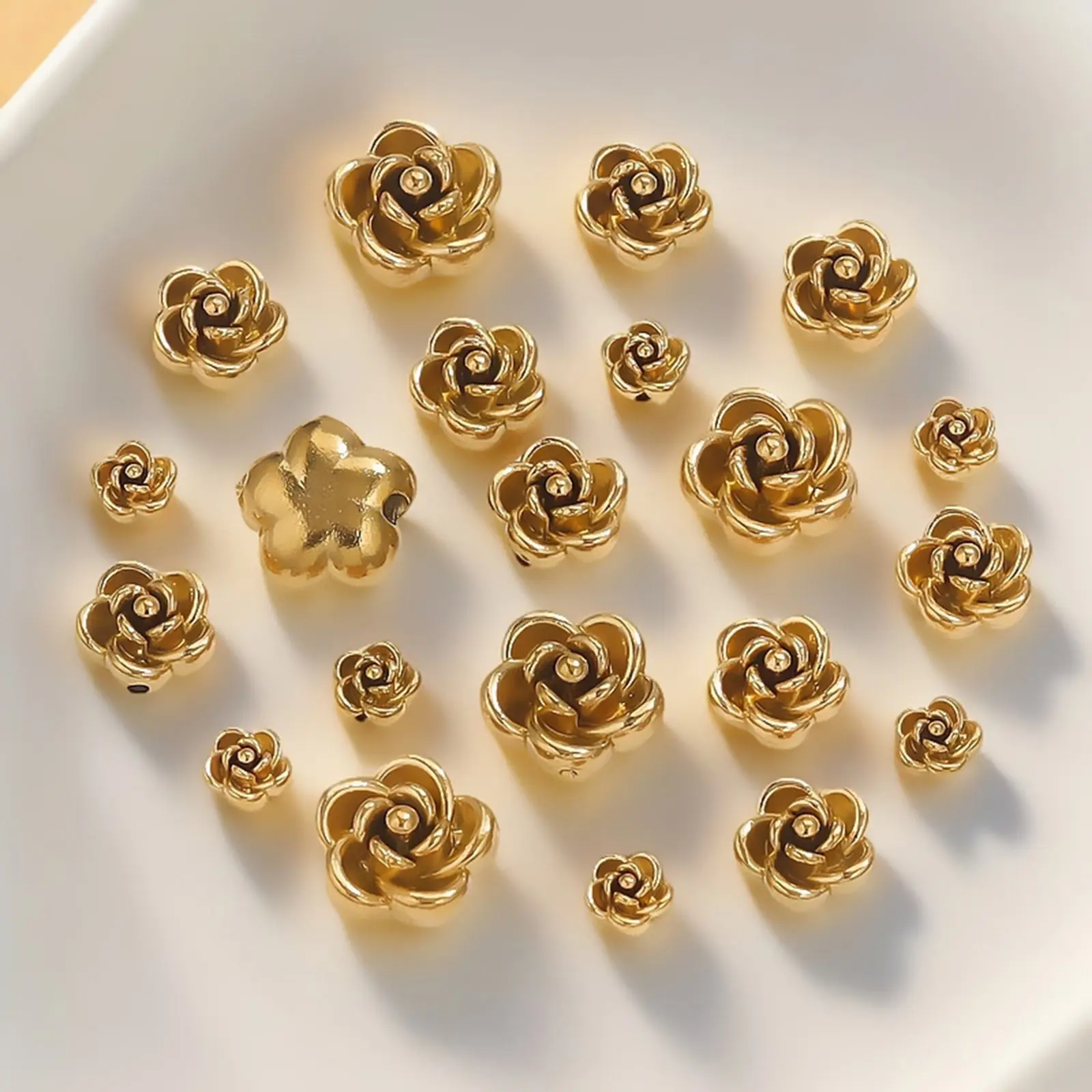 5 Piece 304 Stainless Steel Beads For DIY Jewelry Making Rose Flower 3D Charms Gold/Silver Plated bead Bracelet Necklace Finding