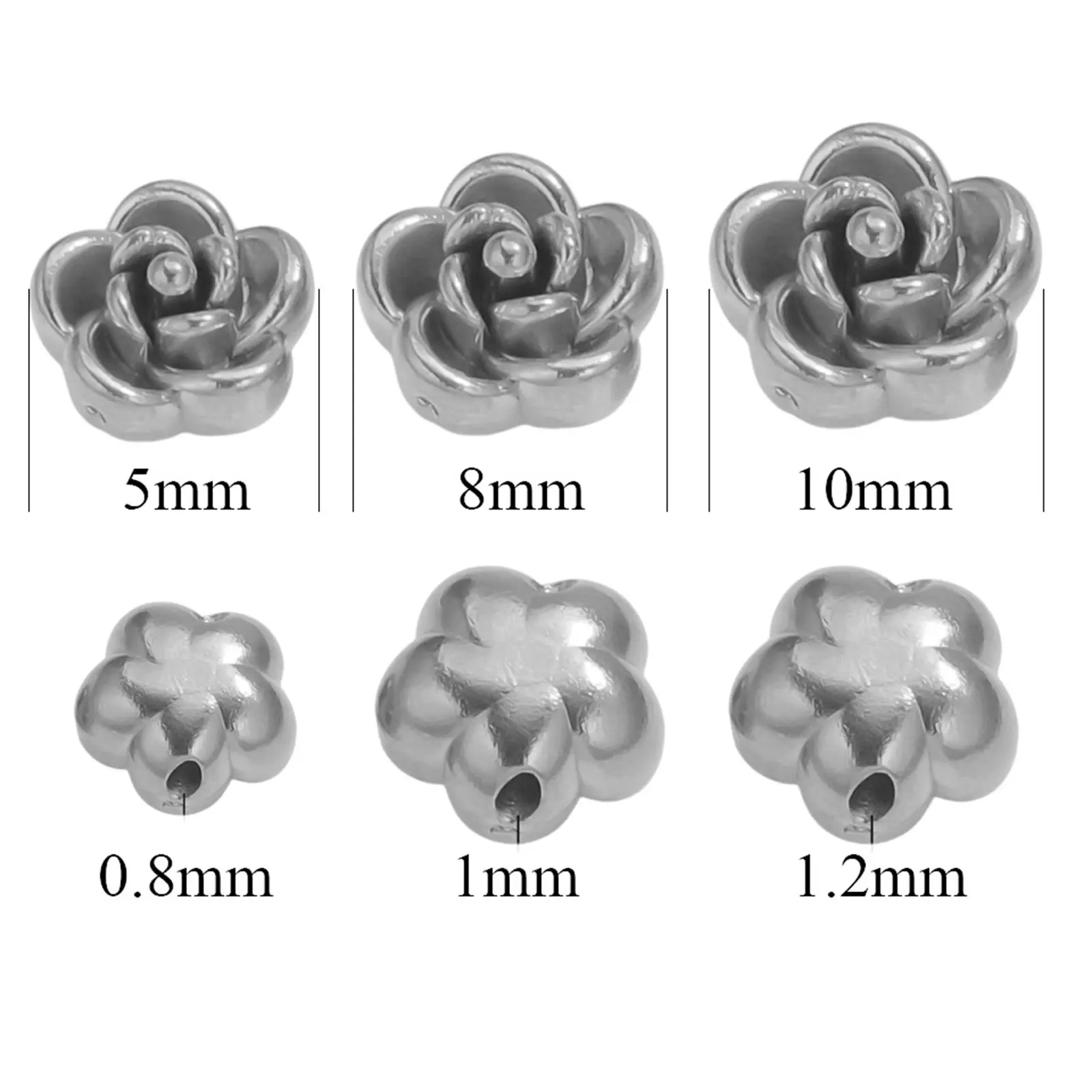 5 Piece 304 Stainless Steel Beads For DIY Jewelry Making Rose Flower 3D Charms Gold/Silver Plated bead Bracelet Necklace Finding
