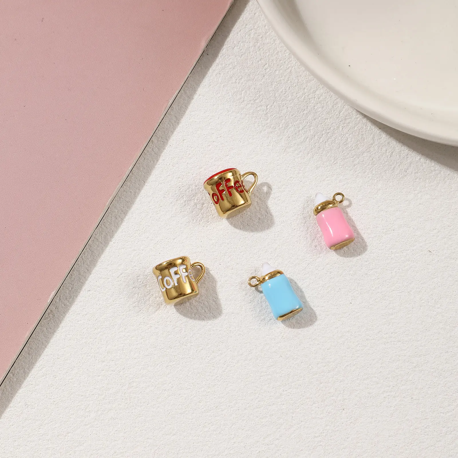 1 Piece 304 Stainless Steel Charms 18K Gold Plated Enamel Milk Bottle Cup Pendant For DIY Necklace Bracelet Jewelry Making
