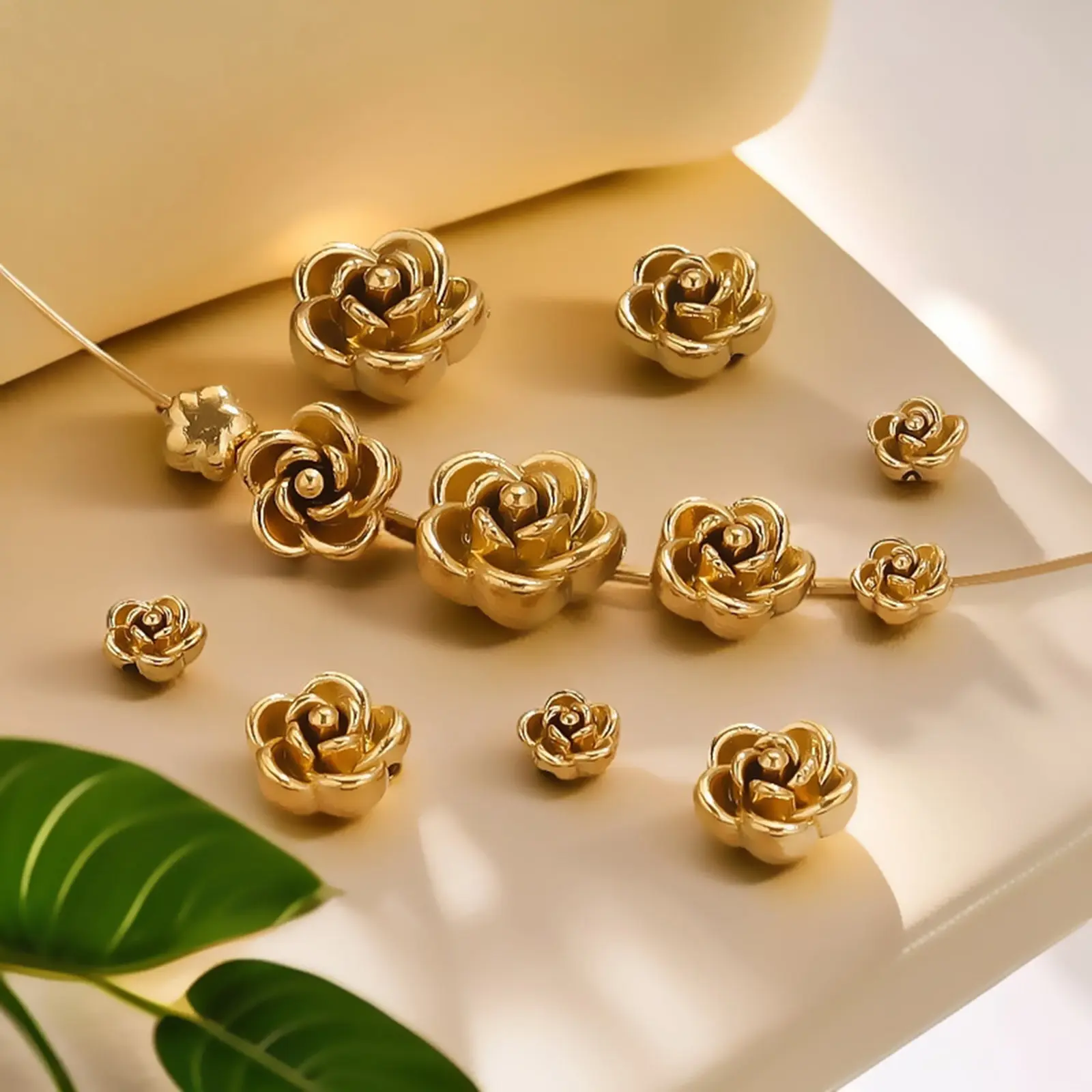 5 Piece 304 Stainless Steel Beads For DIY Jewelry Making Rose Flower 3D Charms Gold/Silver Plated bead Bracelet Necklace Finding