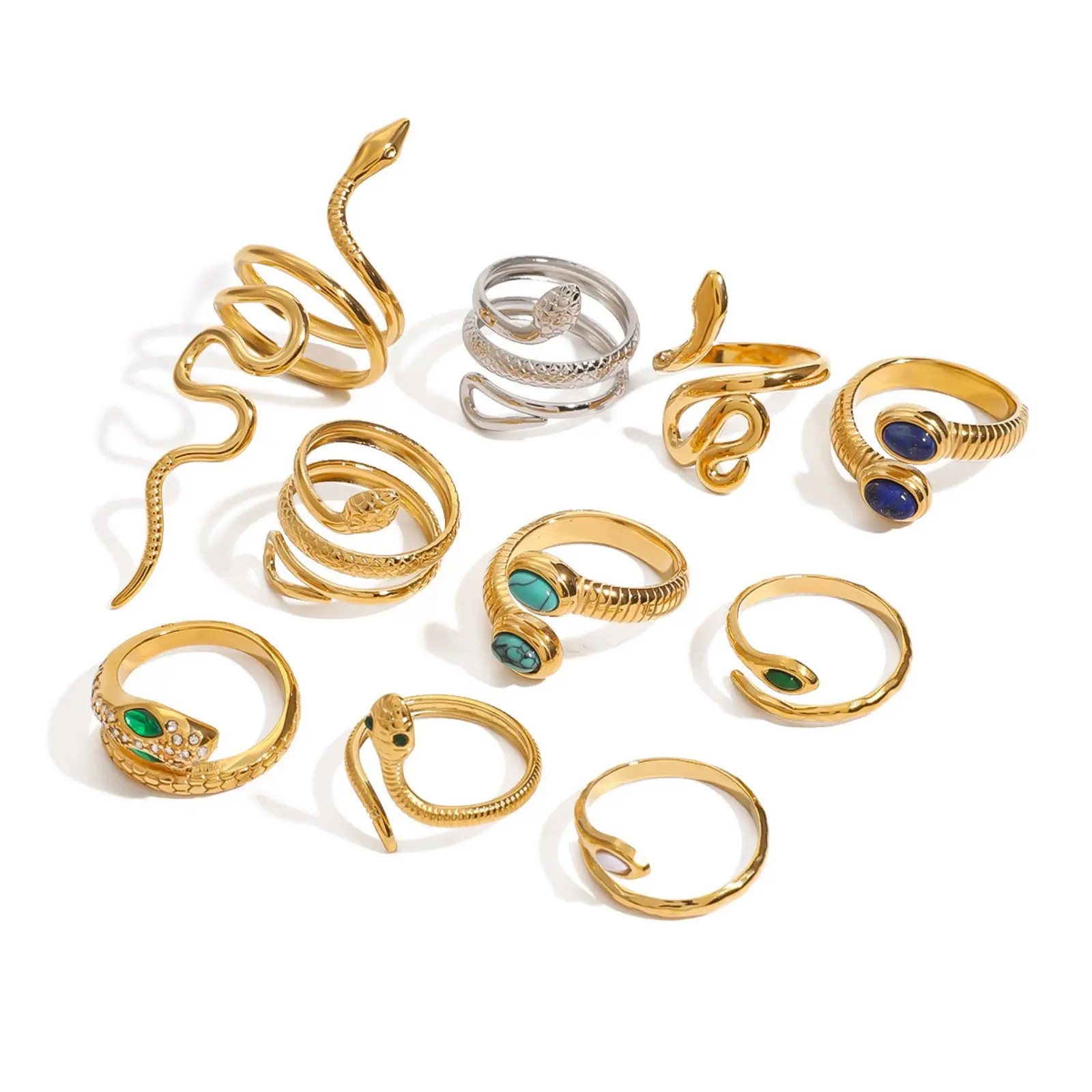 Retro Real Gold Plated 304 Stainless Steel Open Snake Animal Wrap Rings Unisex Party For Women Men Party Gifts, 1 Piece