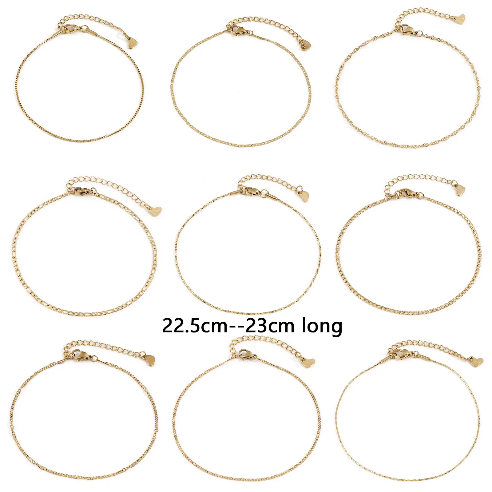304 Stainless Steel Anklet Gold Color Leg Chain For Women Barefoot Beach Foot Show Simple Anklet 22.5cm(8 7/8") long, 1 Piece