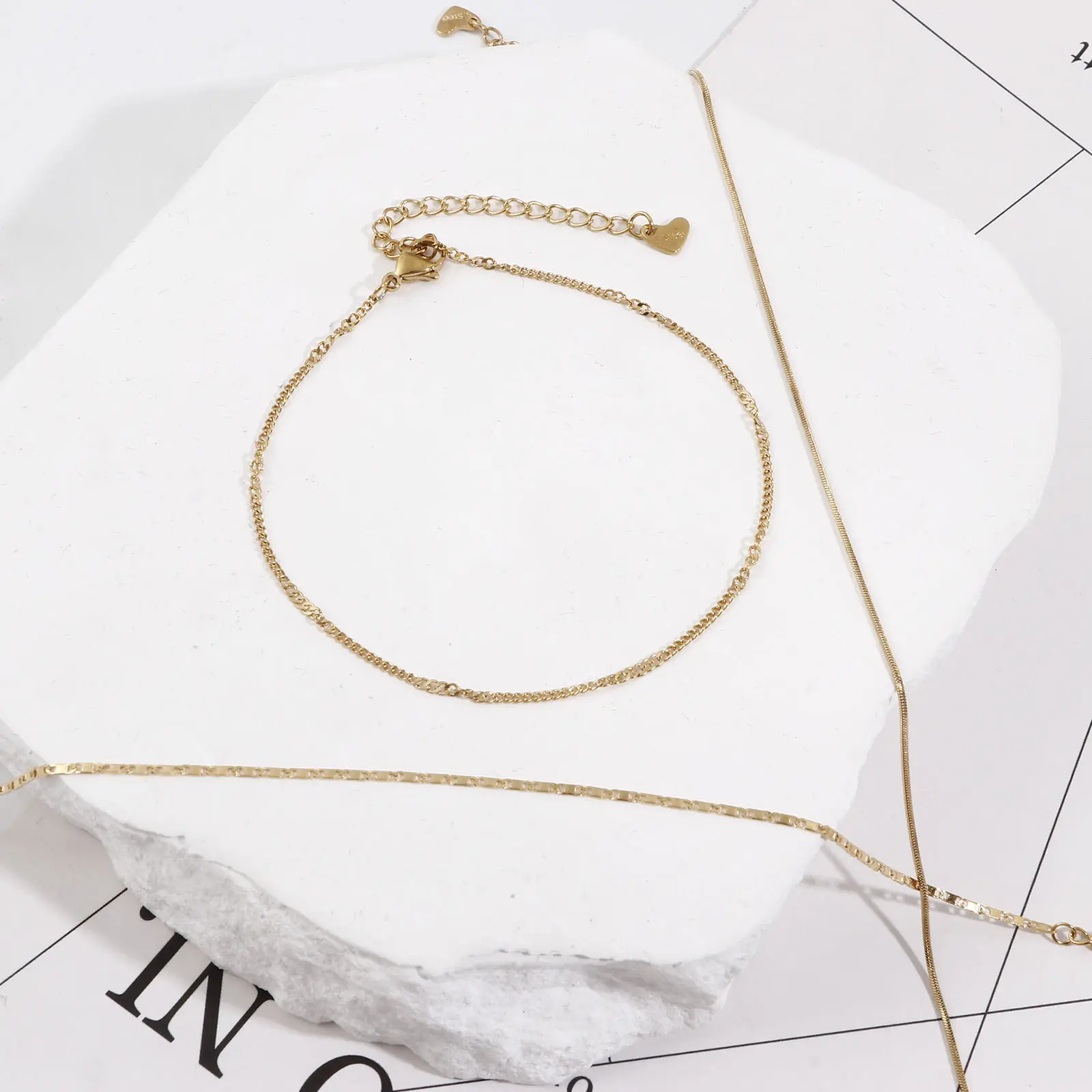304 Stainless Steel Anklet Gold Color Leg Chain For Women Barefoot Beach Foot Show Simple Anklet 22.5cm(8 7/8") long, 1 Piece