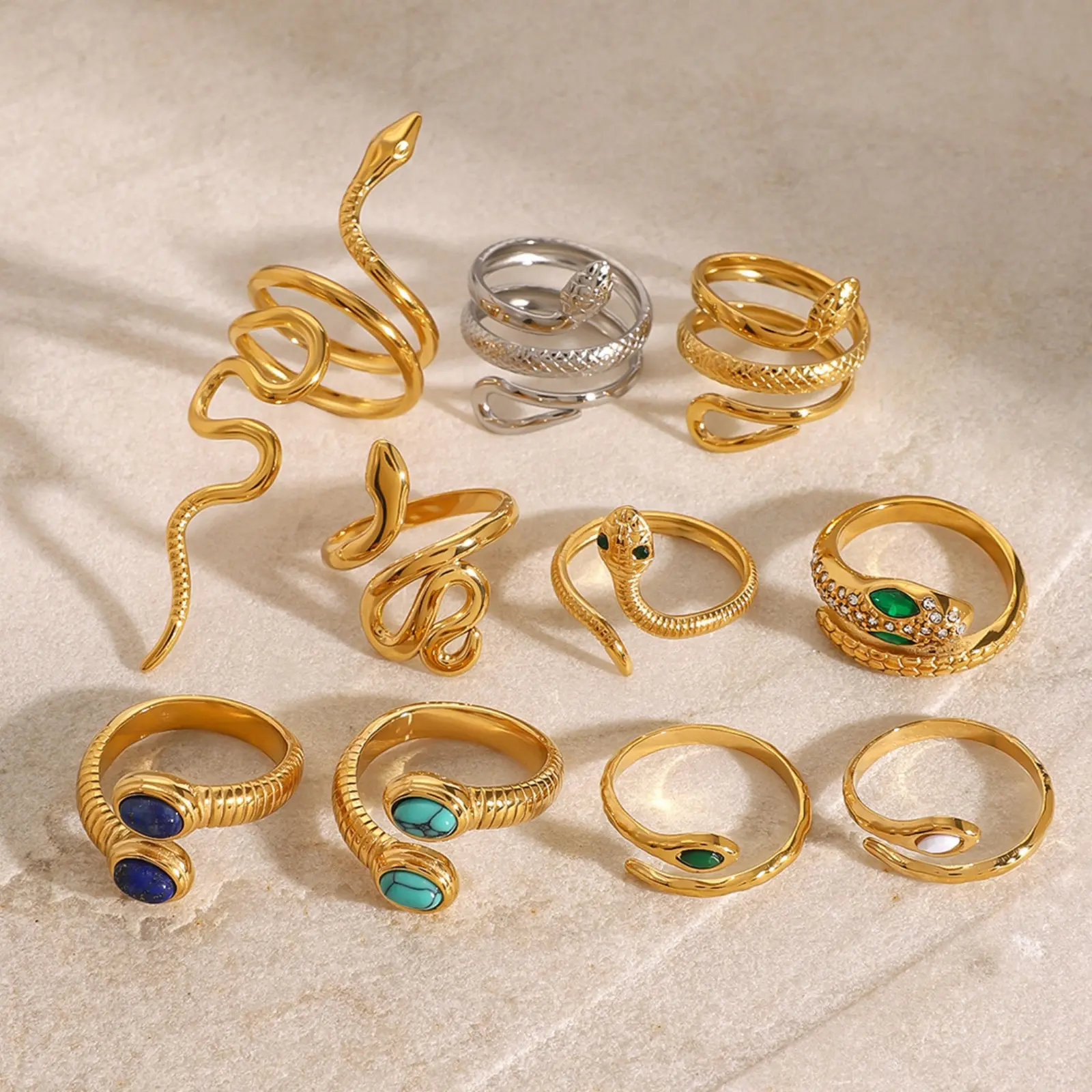 Retro Real Gold Plated 304 Stainless Steel Open Snake Animal Wrap Rings Unisex Party For Women Men Party Gifts, 1 Piece