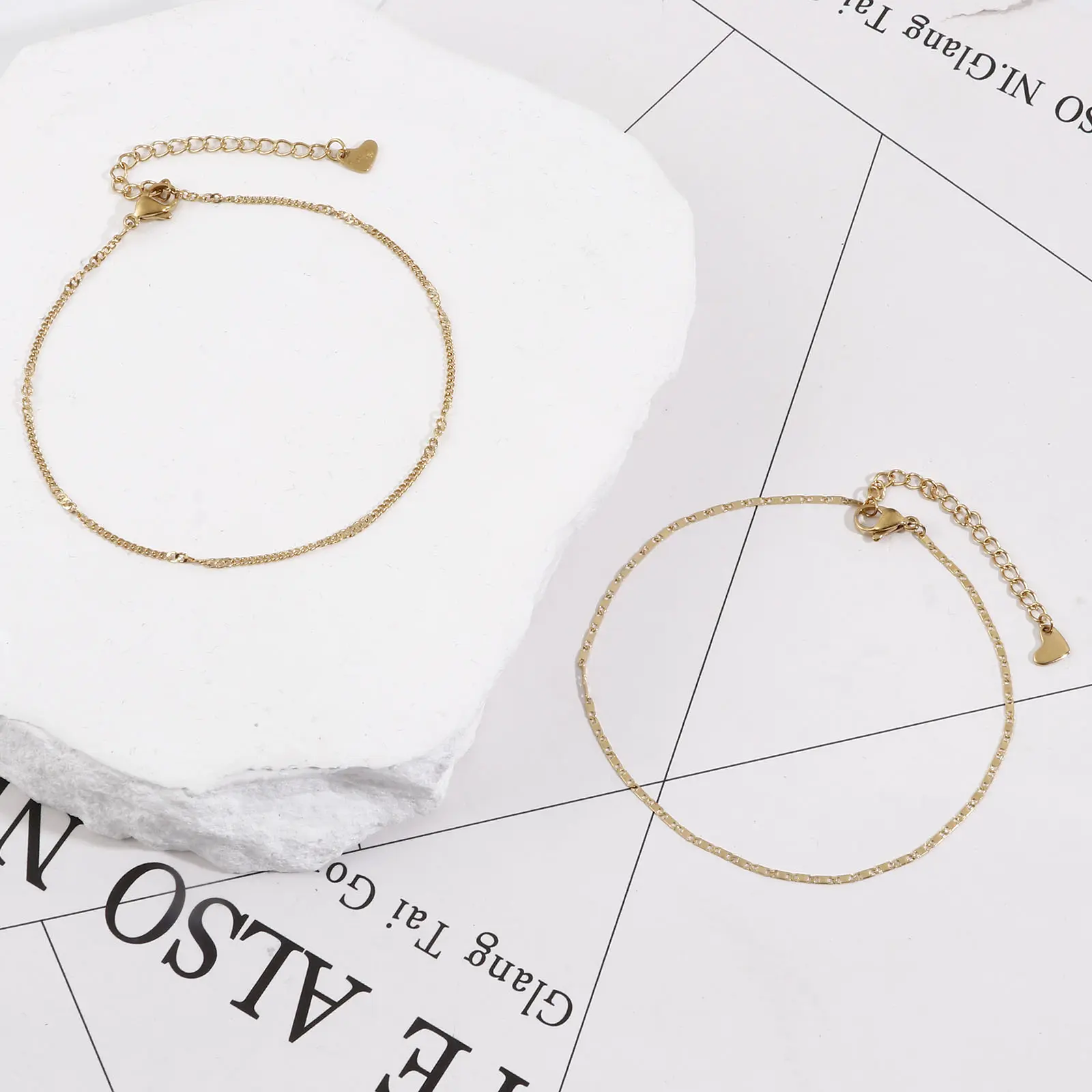 304 Stainless Steel Anklet Gold Color Leg Chain For Women Barefoot Beach Foot Show Simple Anklet 22.5cm(8 7/8") long, 1 Piece