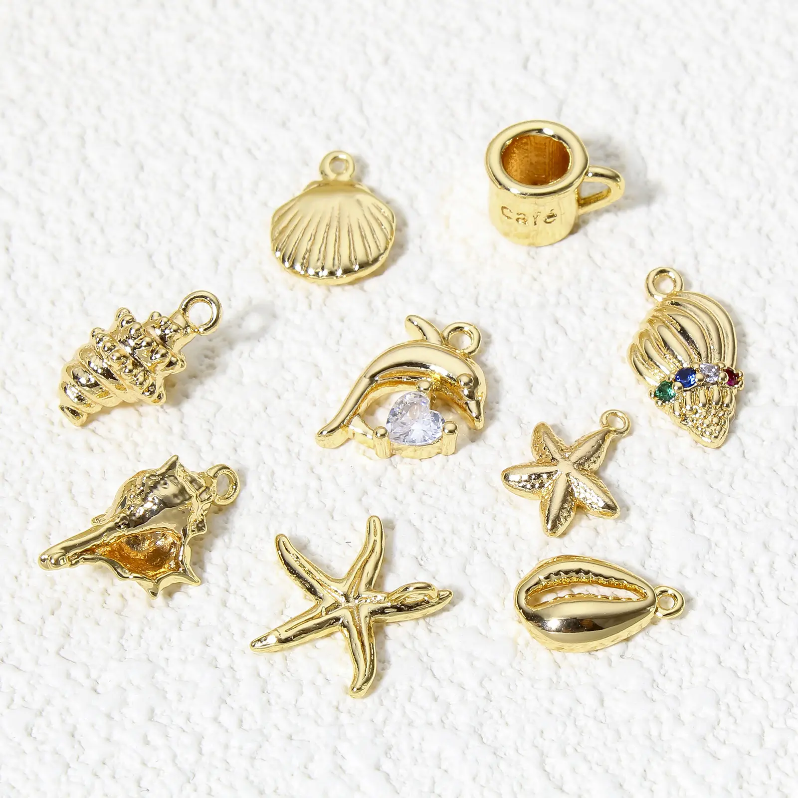 2Piece Brass Ocean Jewelry Charms 18K Gold Color Starfish Conch Dolphin Metal Pendants For Jewelry Making Diy Necklace Supplies