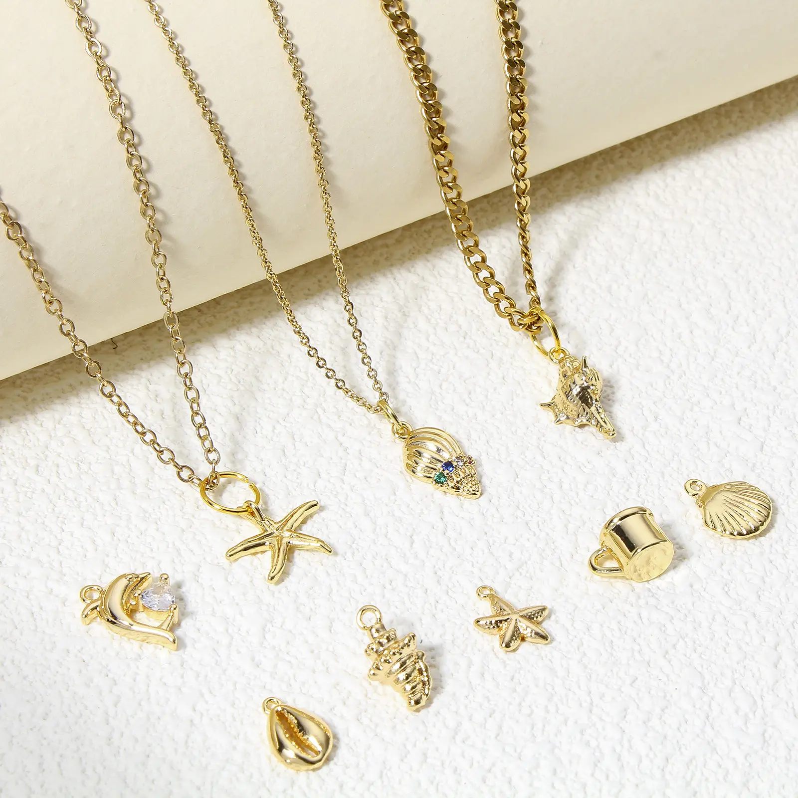2Piece Brass Ocean Jewelry Charms 18K Gold Color Starfish Conch Dolphin Metal Pendants For Jewelry Making Diy Necklace Supplies