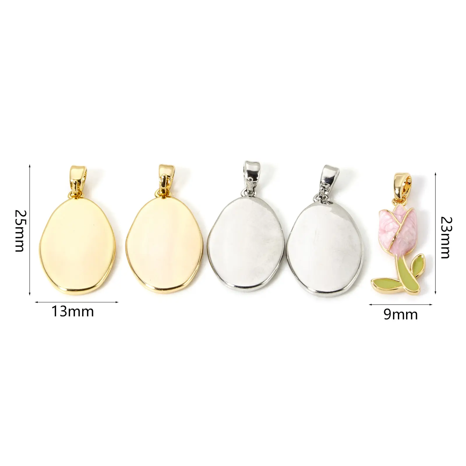 2 Piece Brass Charm Pendant Real Gold Plated Enamel Oval Tulip Flower Enamel Charms For DIY Necklace Jewelry Making