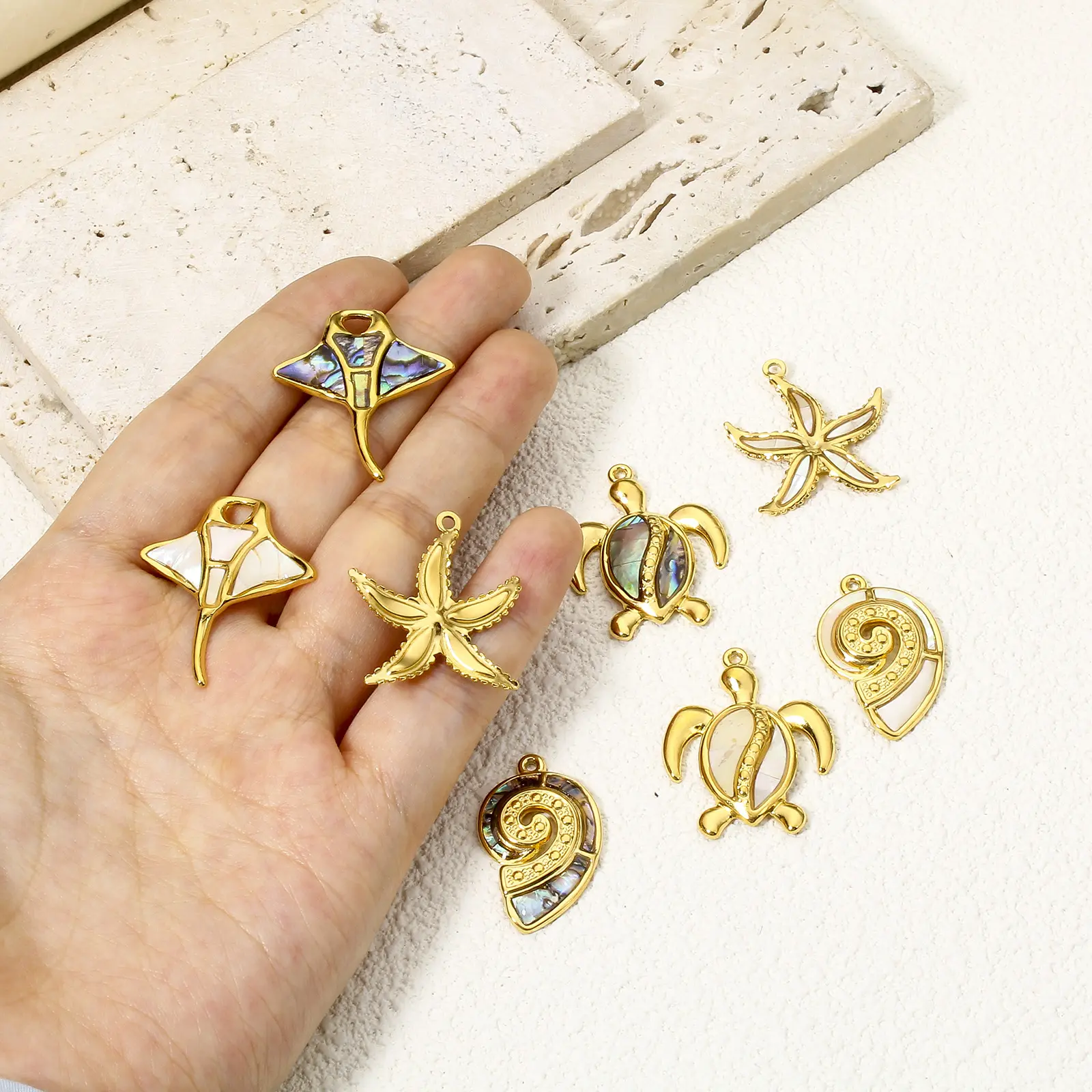 1PCs Ocean Series 304 Stainless Steel Charms For DIY Jewelry Making Shell Starfish Sea Turtle Animal Conch Pendant Necklace