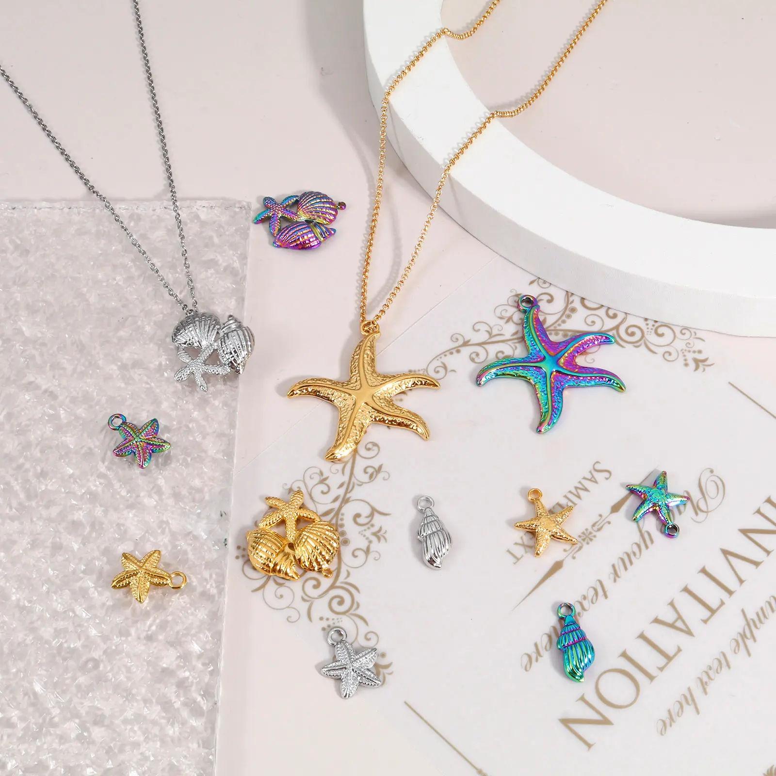 1PCs Ocean Series 304 Stainless Steel Charms For DIY Jewelry Making Shell Starfish Sea Turtle Animal Conch Pendant Necklace