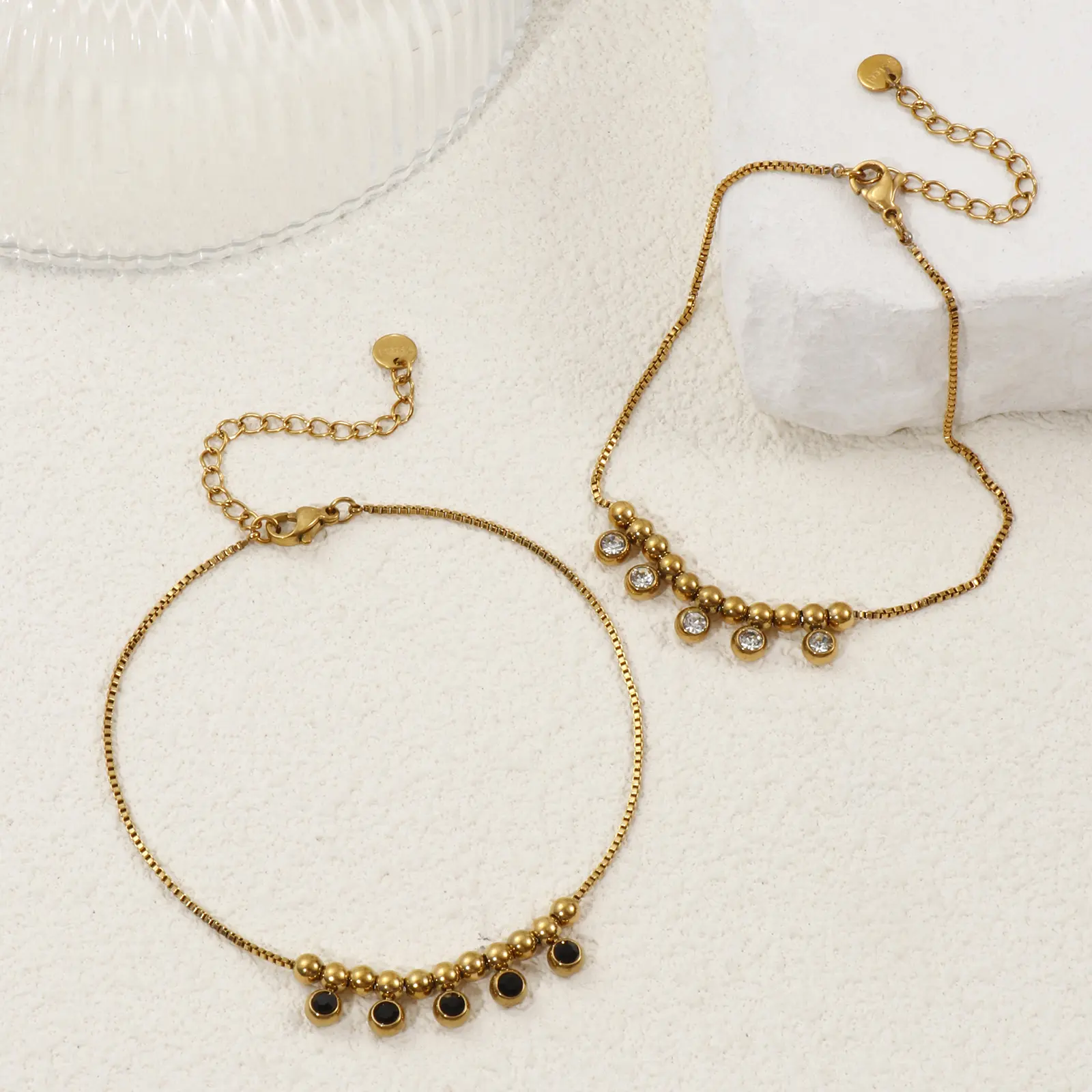 1 Piece Stylish Anklet 18K Real Gold Plated 304 Stainless Steel & Rhinestone Box Chain Charm Anklet For Women Gift 22cm long