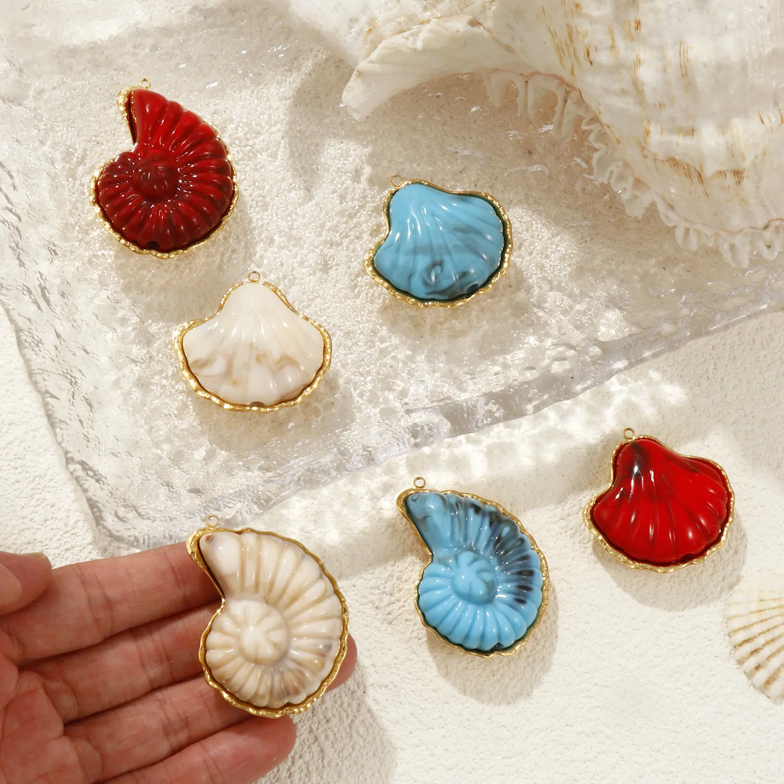 1 Piece 304 Stainless Steel Ocean Pendants 18K Gold Plated Resin Patch Shell Conch Charms For DIY Necklace Jewelry Making