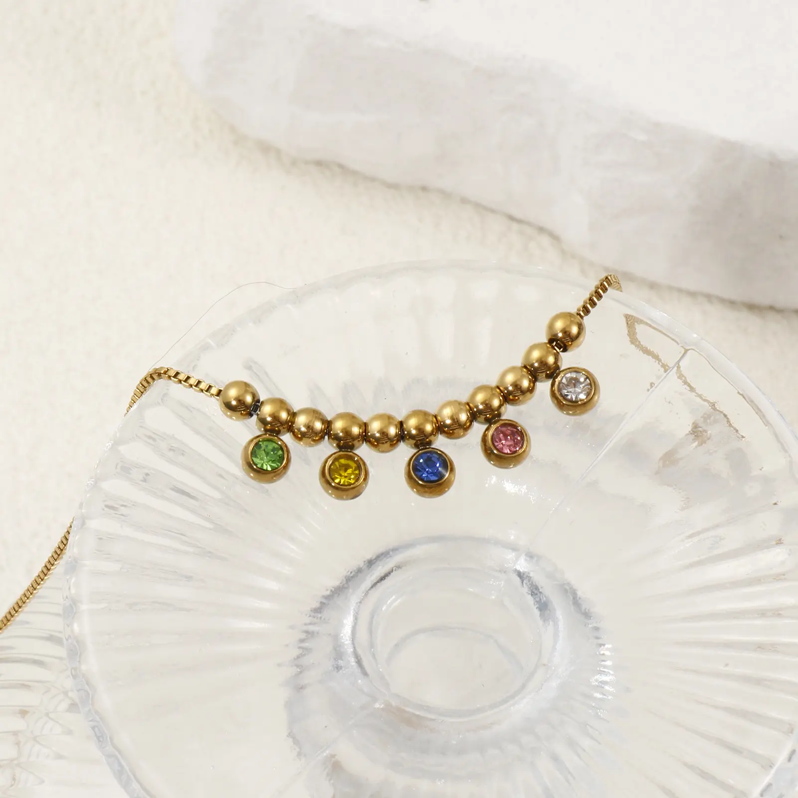 1 Piece Stylish Anklet 18K Real Gold Plated 304 Stainless Steel & Rhinestone Box Chain Charm Anklet For Women Gift 22cm long