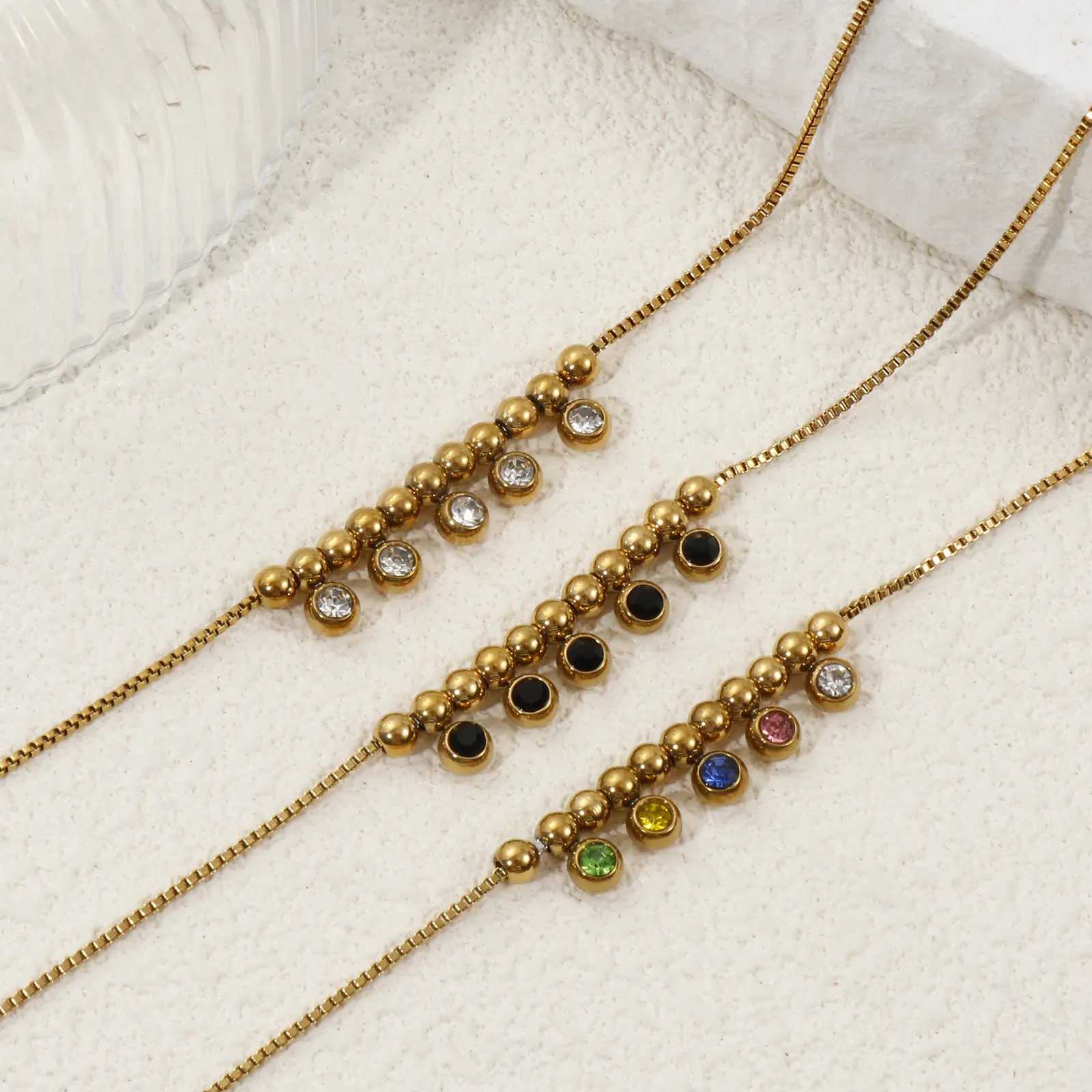 1 Piece Stylish Anklet 18K Real Gold Plated 304 Stainless Steel & Rhinestone Box Chain Charm Anklet For Women Gift 22cm long
