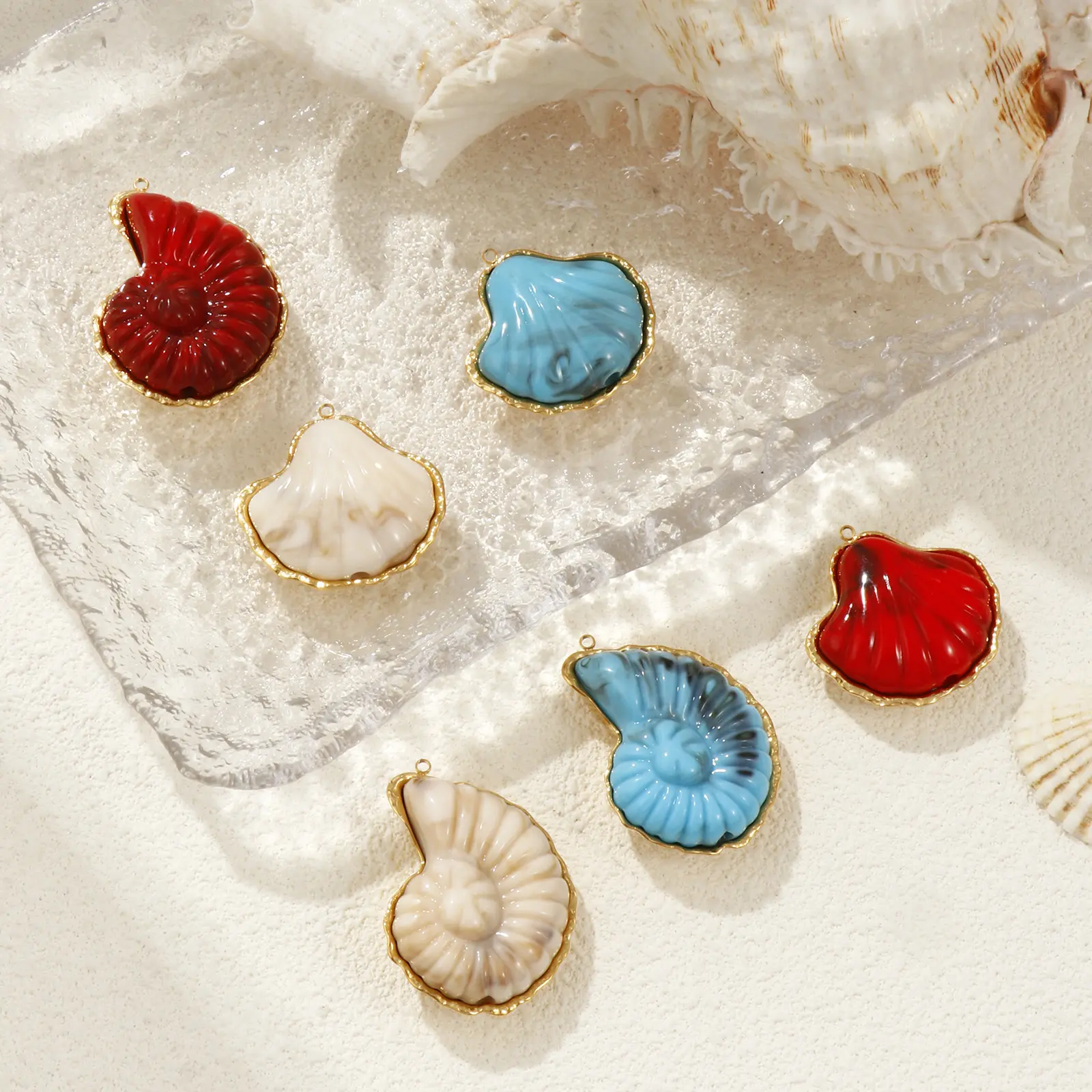 1 Piece 304 Stainless Steel Ocean Pendants 18K Gold Plated Resin Patch Shell Conch Charms For DIY Necklace Jewelry Making