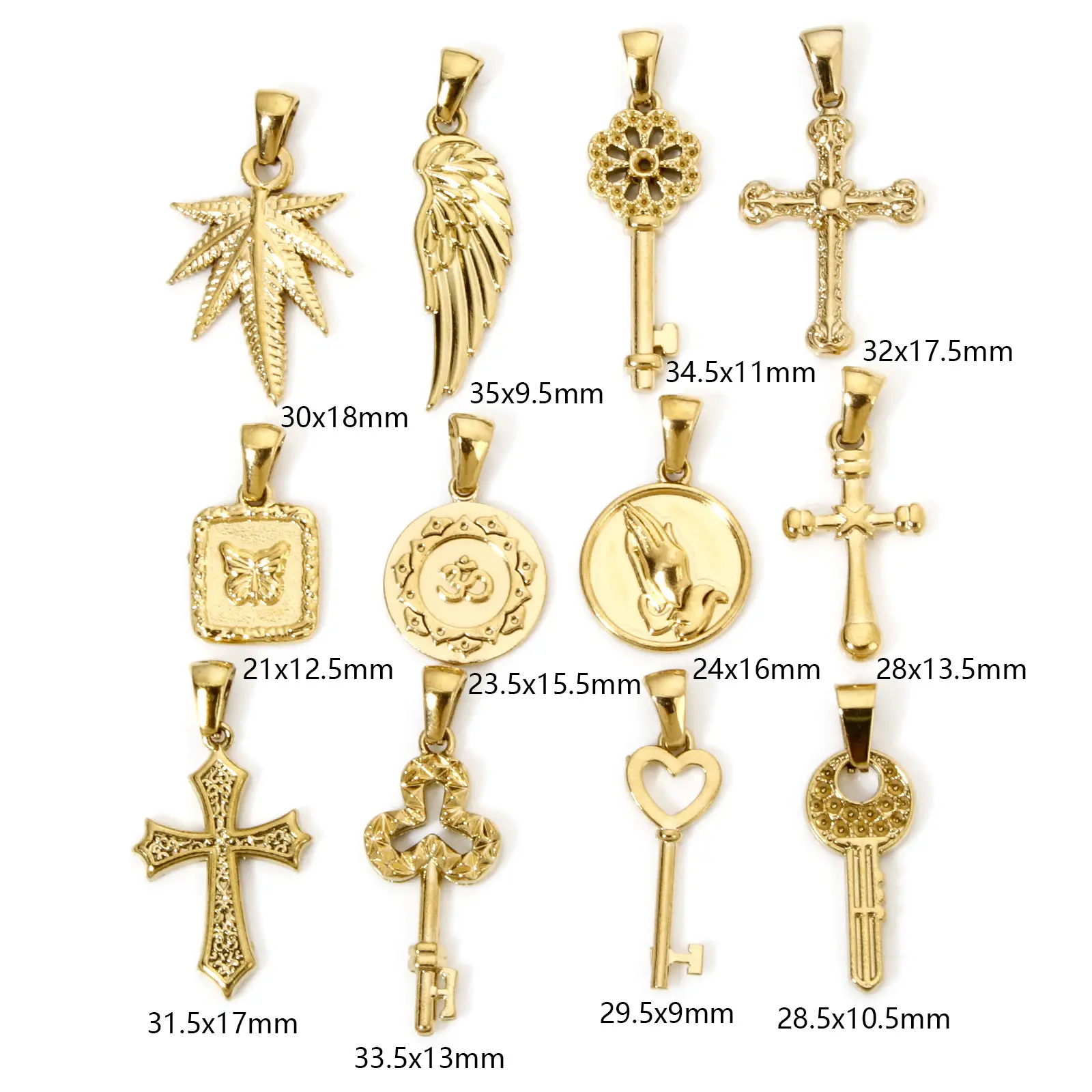 2 PCs 304 Stainless Steel Retro Charm Gold Plated Key Cross Wing Butterfly Pendant For DIY Necklace Bracelet Jewelry Making