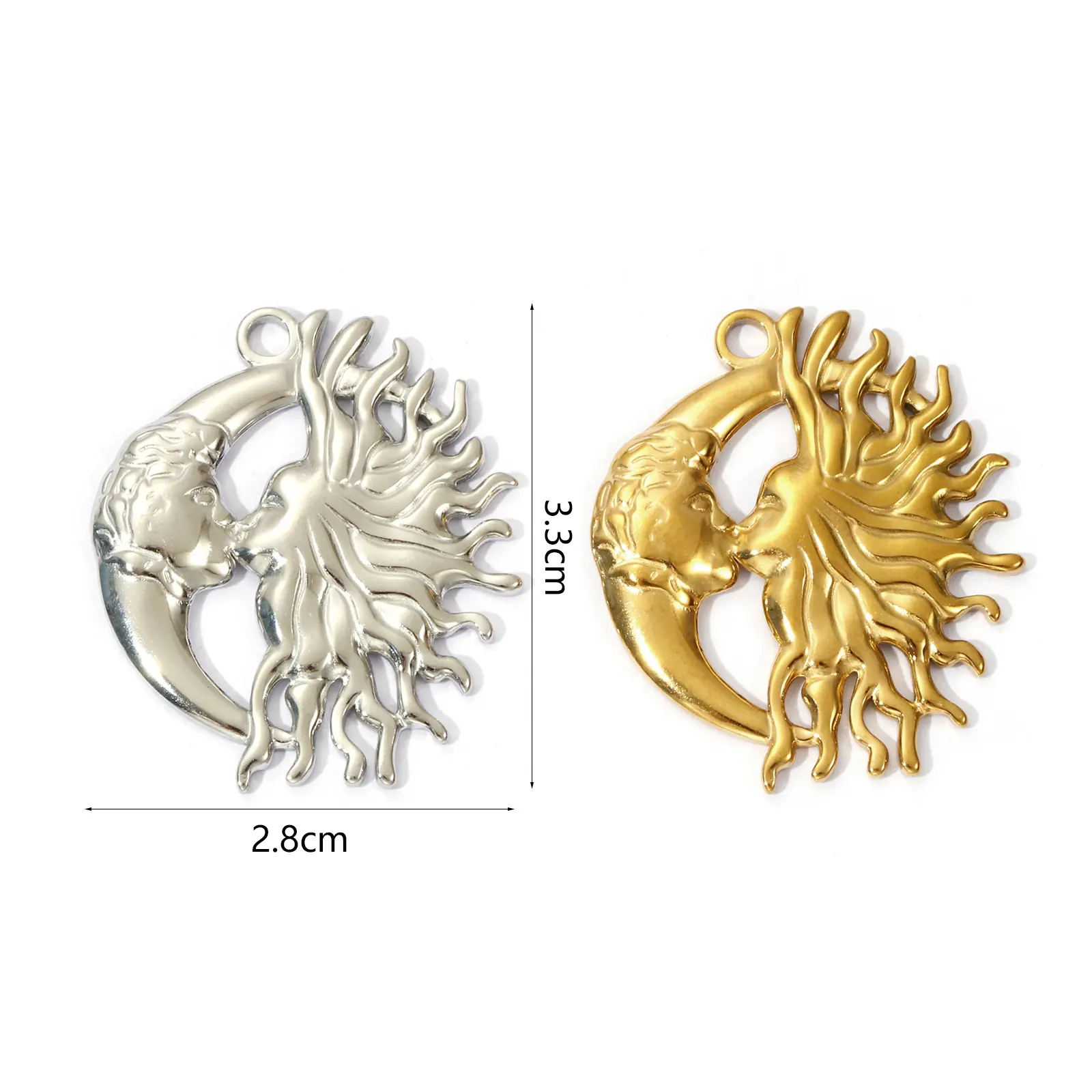 2 PCs 304 Stainless Steel Galaxy Pendants Sun Moon Face Charms For  DIY Necklace Bracelet Jewelry Making 3.3cm x 2.8cm
