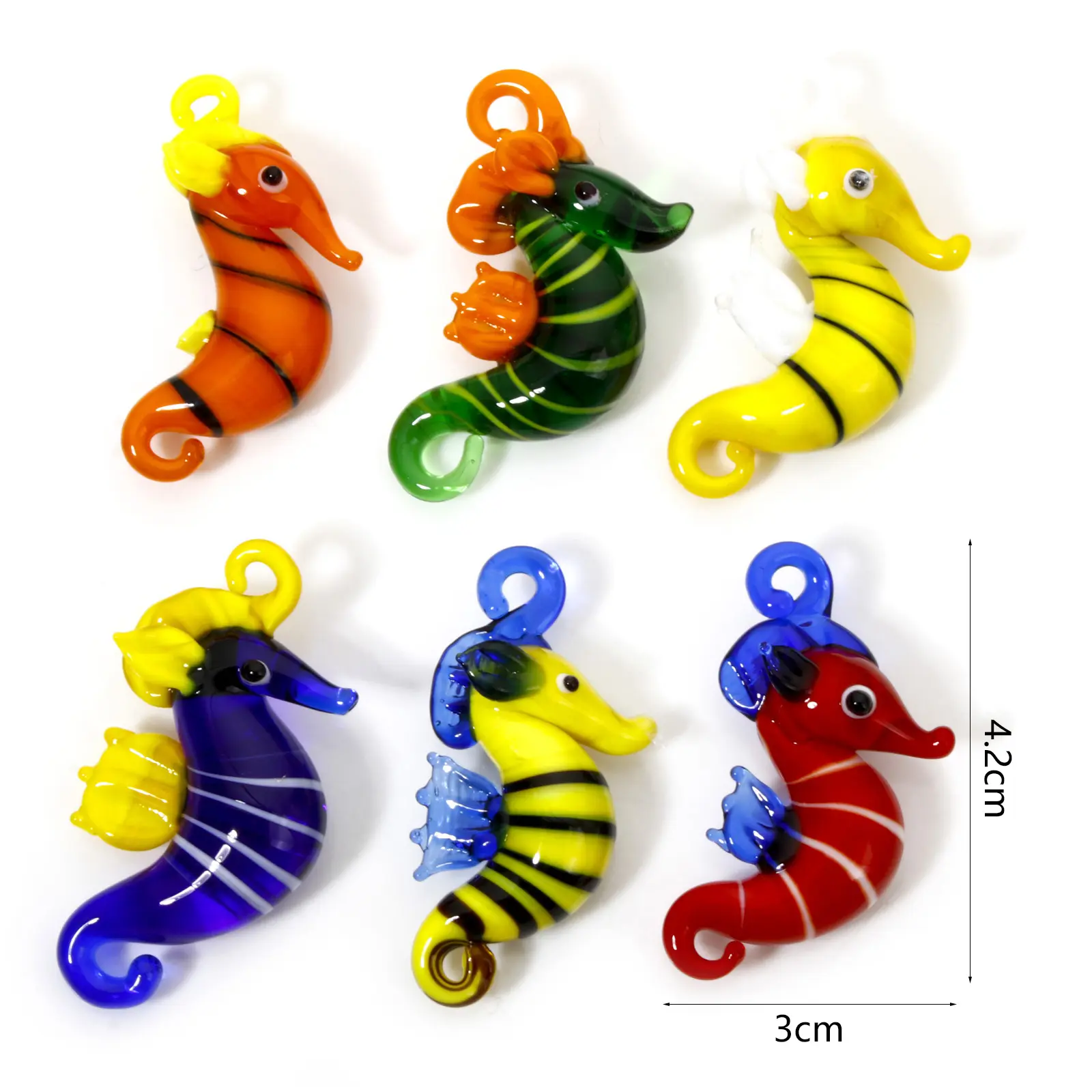 1 Piece Cute 3D Seahorse Lampwork Glass Ocean For DIY Jewelry Pendants Animal Stripe Aquarium Decor Craft Ornaments 4.2cm x 3cm