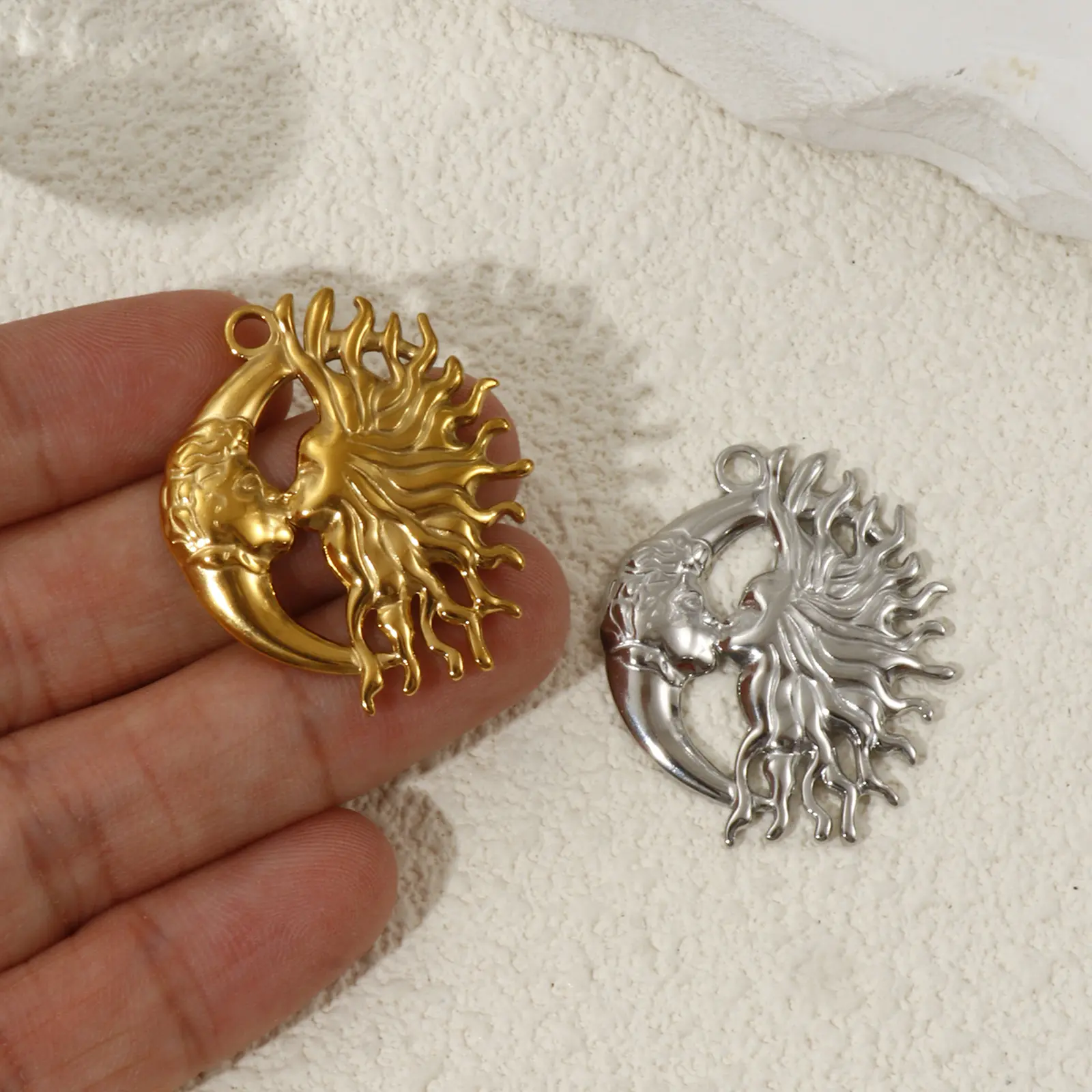 2 PCs 304 Stainless Steel Galaxy Pendants Sun Moon Face Charms For  DIY Necklace Bracelet Jewelry Making 3.3cm x 2.8cm