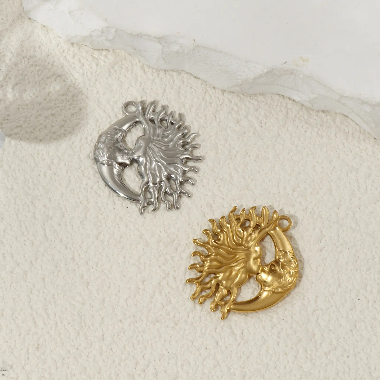 2 PCs 304 Stainless Steel Galaxy Pendants Sun Moon Face Charms For  DIY Necklace Bracelet Jewelry Making 3.3cm x 2.8cm