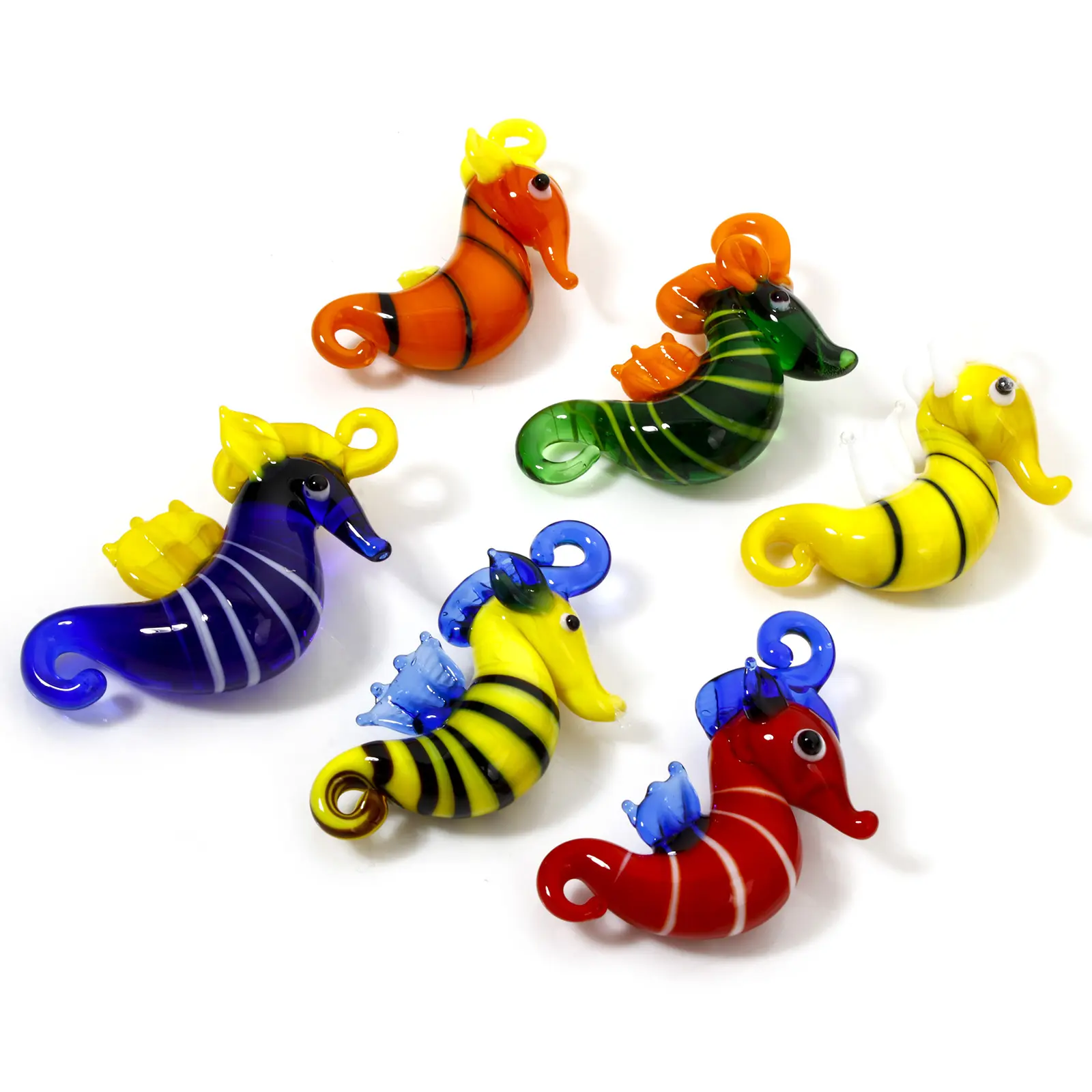 1 Piece Cute 3D Seahorse Lampwork Glass Ocean For DIY Jewelry Pendants Animal Stripe Aquarium Decor Craft Ornaments 4.2cm x 3cm