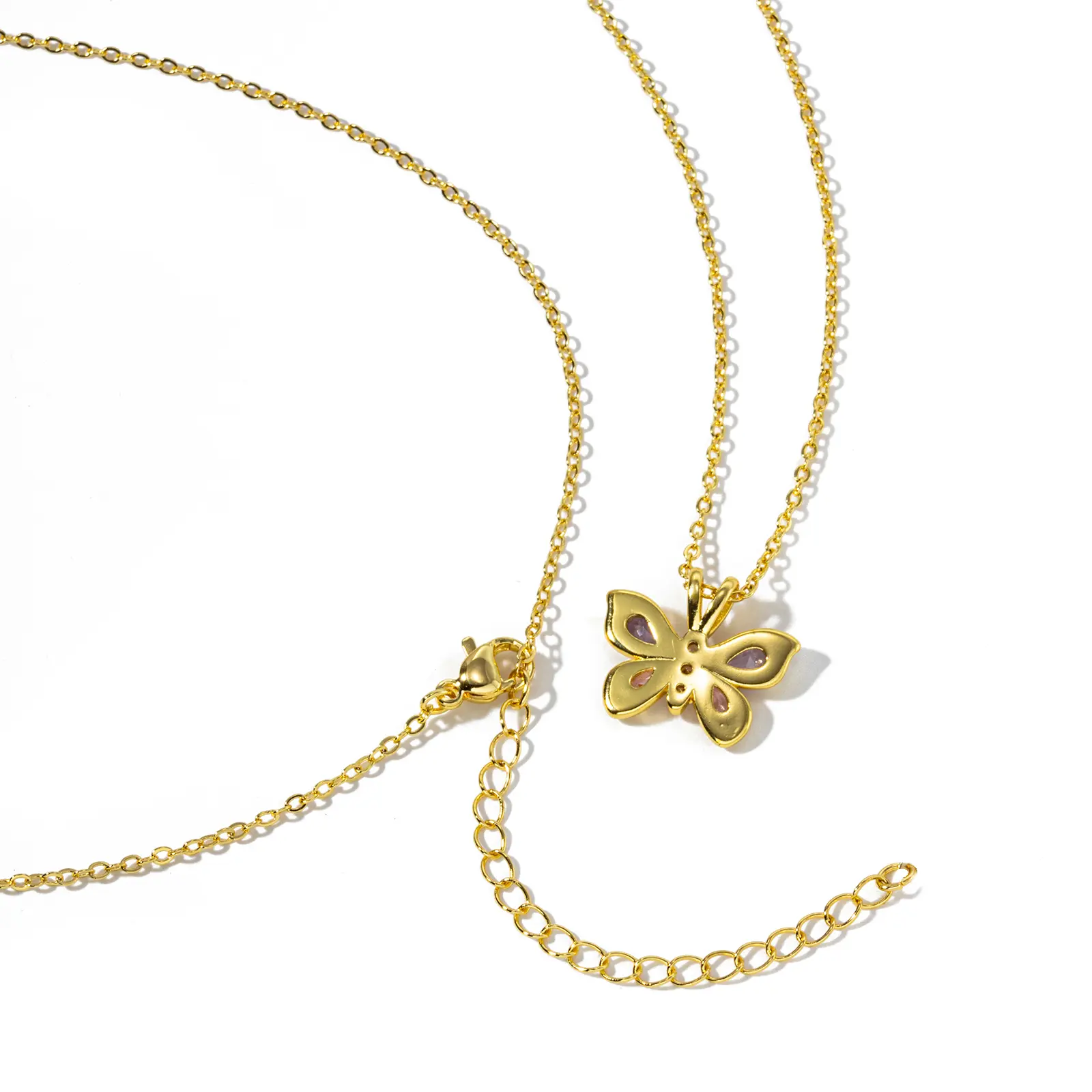 1 Piece Butterfly Pendant Necklace 18K Real Gold Plated Brass & Cubic Zirconia Link Cable Chain Necklaces For Women Choker Gift