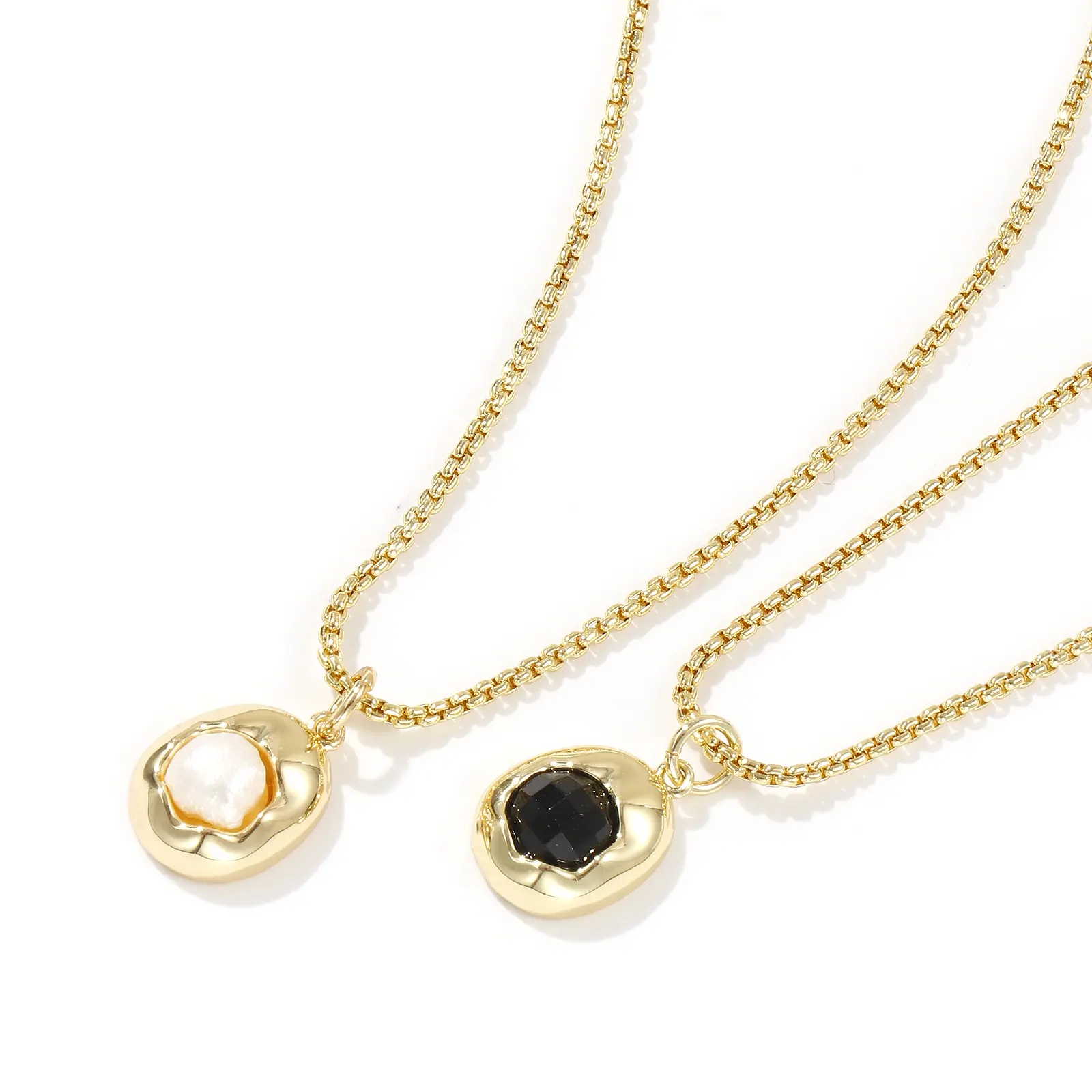 1 Piece Stylish Necklace 18K Real Gold Plated Brass Link Cable Chain Irregular Acrylic Imitation Pearl Pendant For Women Gift
