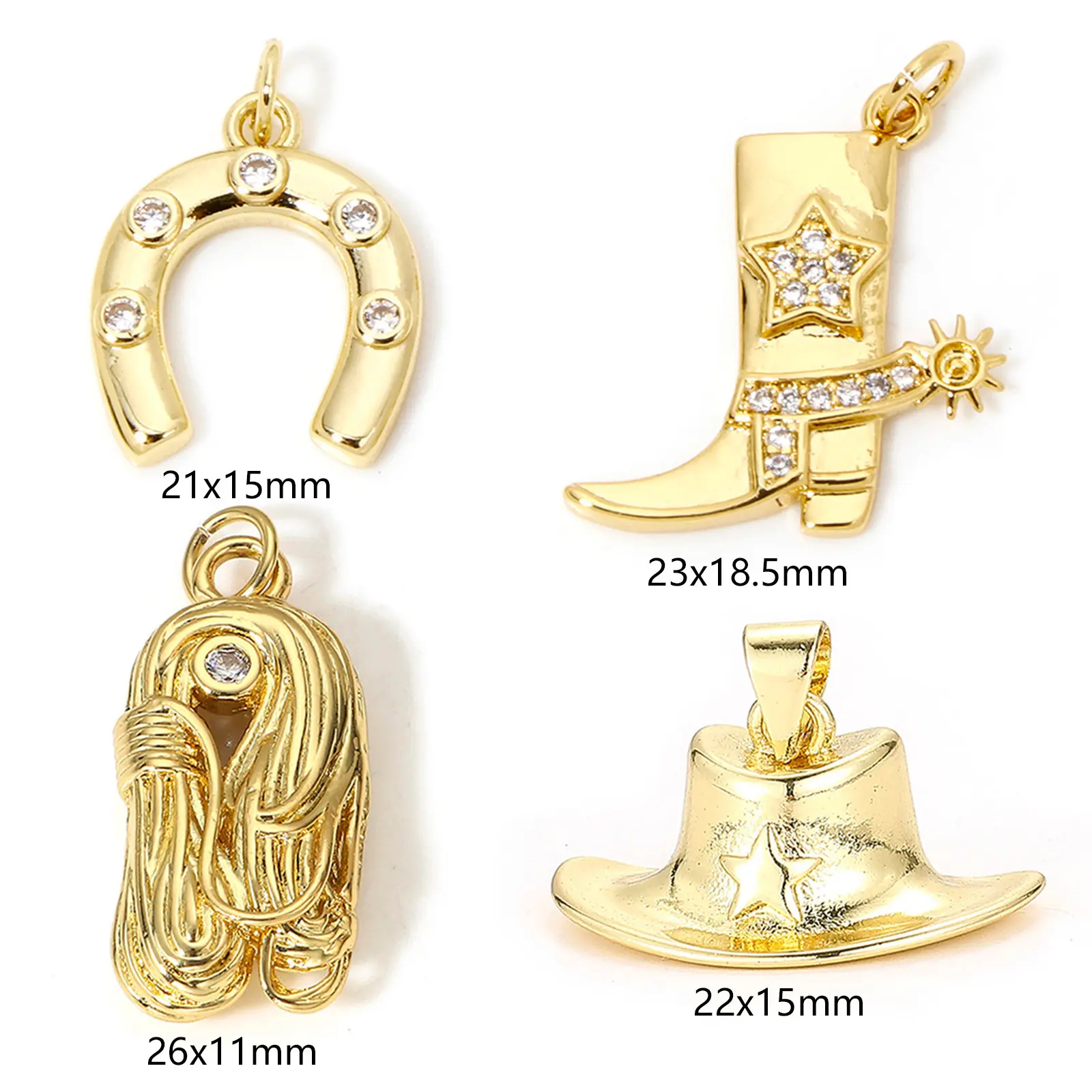 1/2 Piece Brass West Cowboy Charms Pendants 18K Gold Color Boots Horseshoe For DIY Making Supply Necklace Jewelry Findings