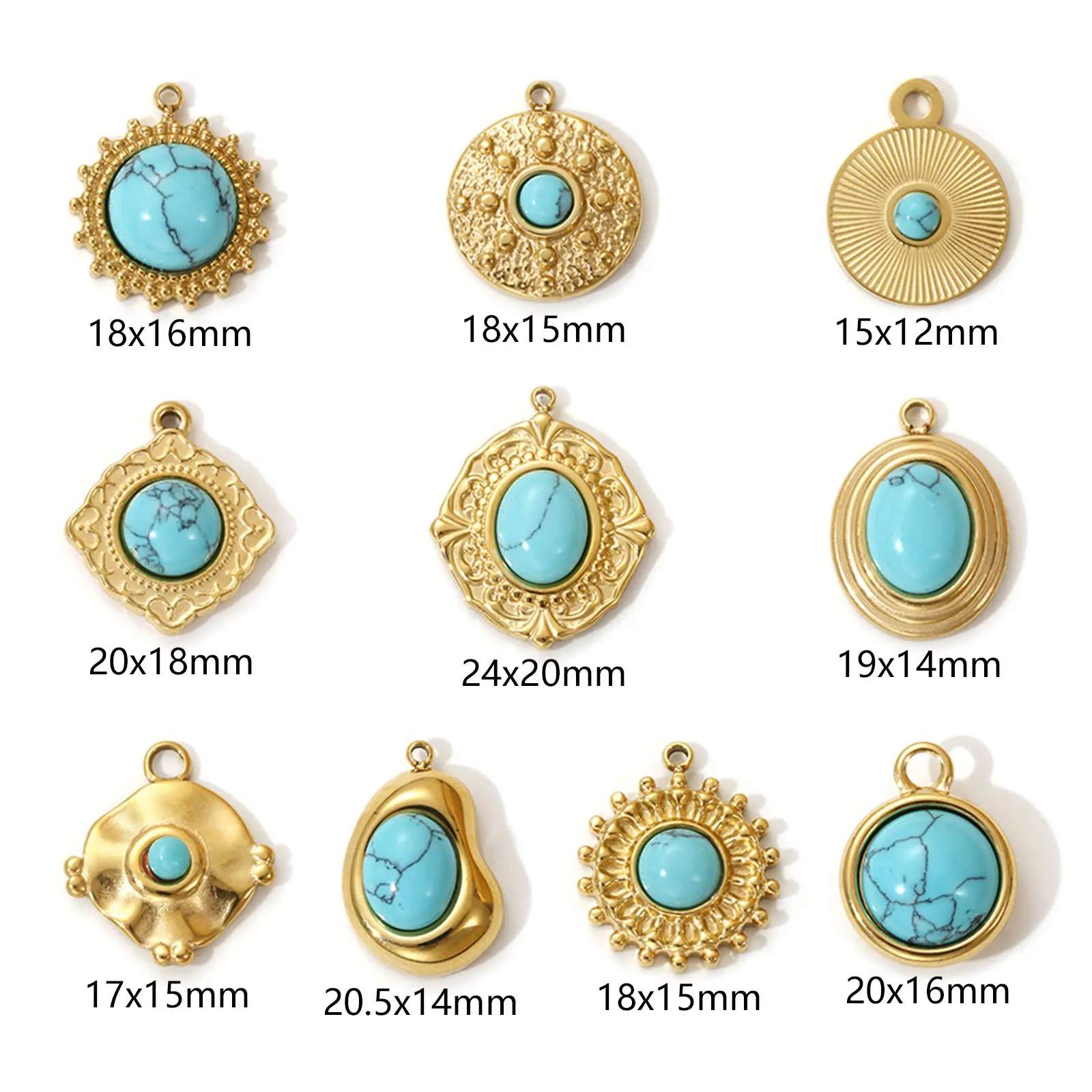 1 Piece 304 Stainless Steel Bohemia Charms 18K Real Gold Plated Green Blue Resin Stone Pendant For DIY Necklace Jewelry Making