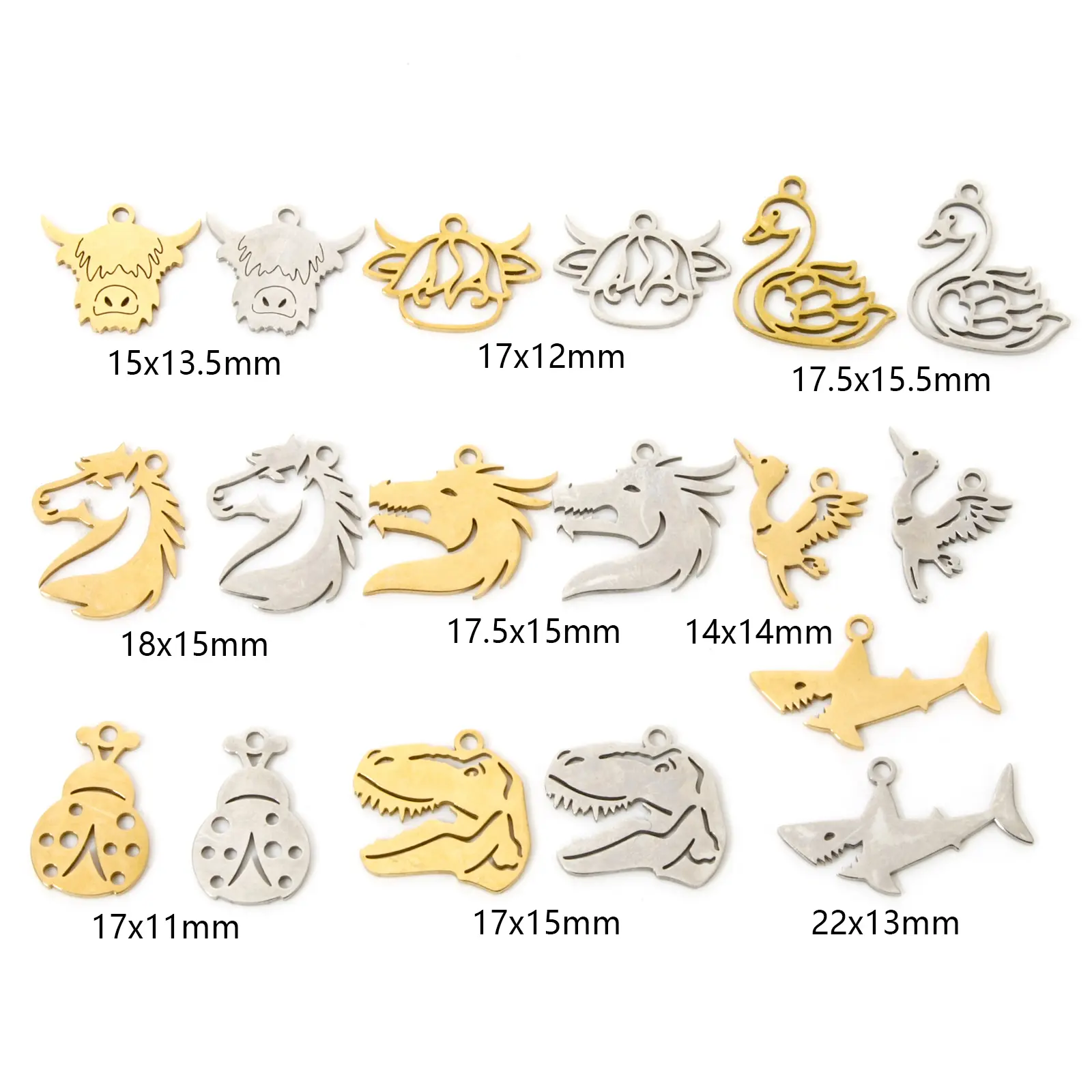 3 PCs 304 Stainless Steel Charms Horse/Dragon/Cattle/Shark/Swan/Egret Pendants For DIY Bracelet Necklace Crafts Jewelry Making