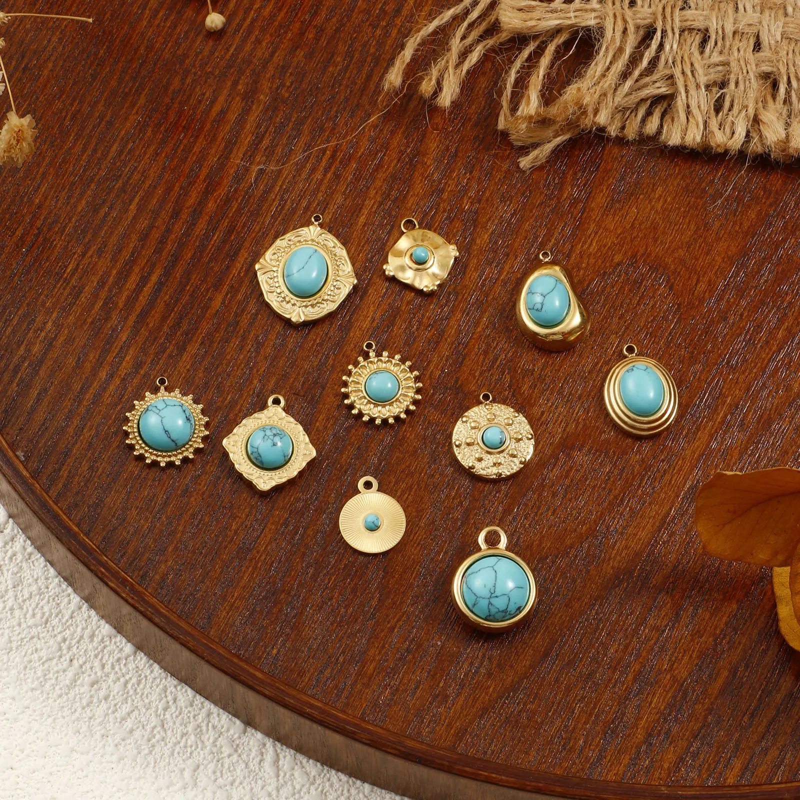 1 Piece 304 Stainless Steel Bohemia Charms 18K Real Gold Plated Green Blue Resin Stone Pendant For DIY Necklace Jewelry Making