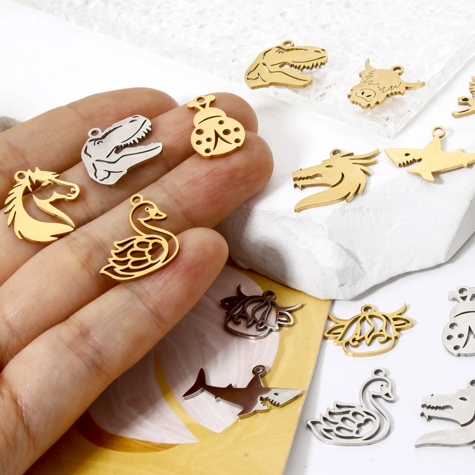 3 PCs 304 Stainless Steel Charms Horse/Dragon/Cattle/Shark/Swan/Egret Pendants For DIY Bracelet Necklace Crafts Jewelry Making